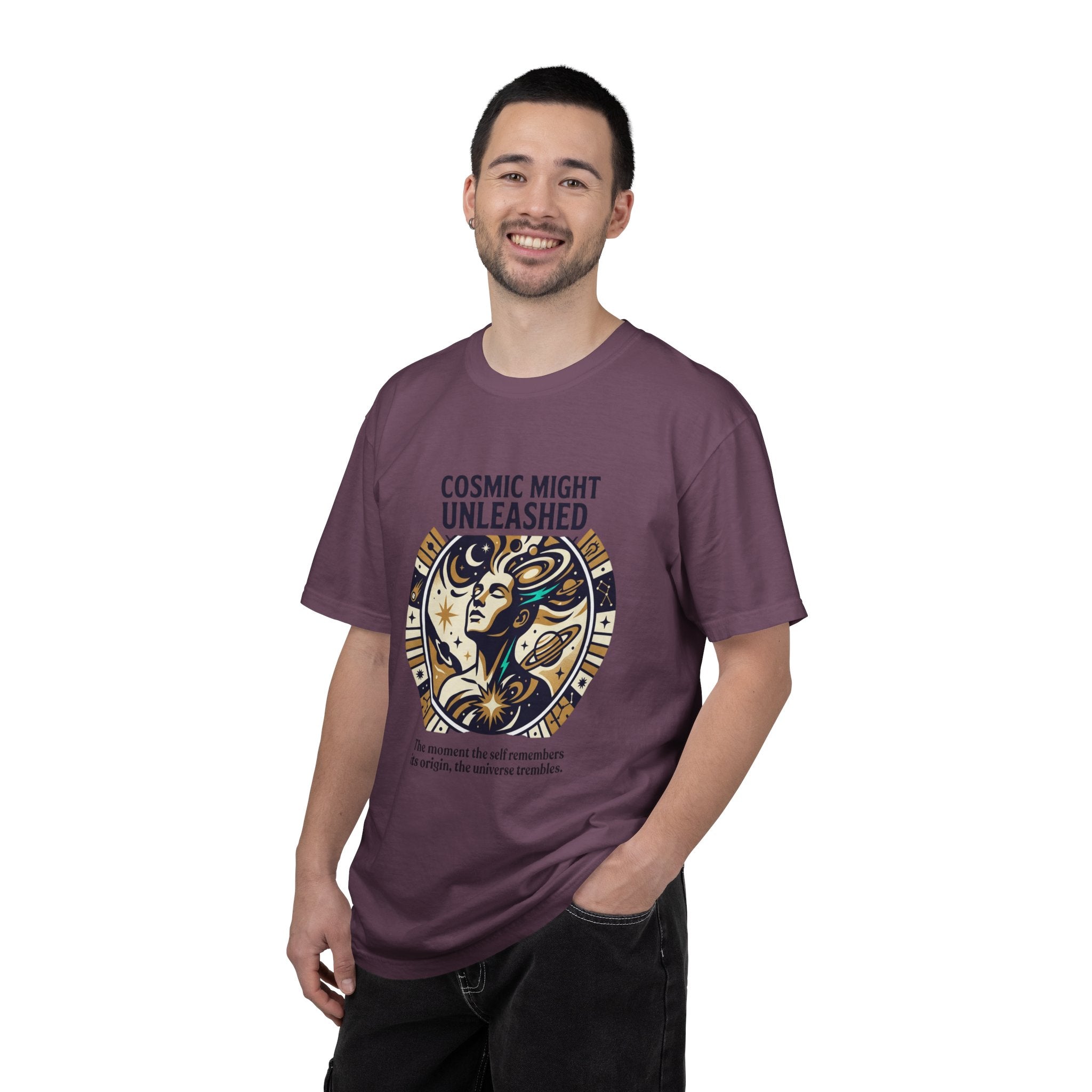 PRB Starforged Flex Cosmic Might Unleashed Graphic T-Shirt — Celestial Stag Astrology Tee by Power Runs Black