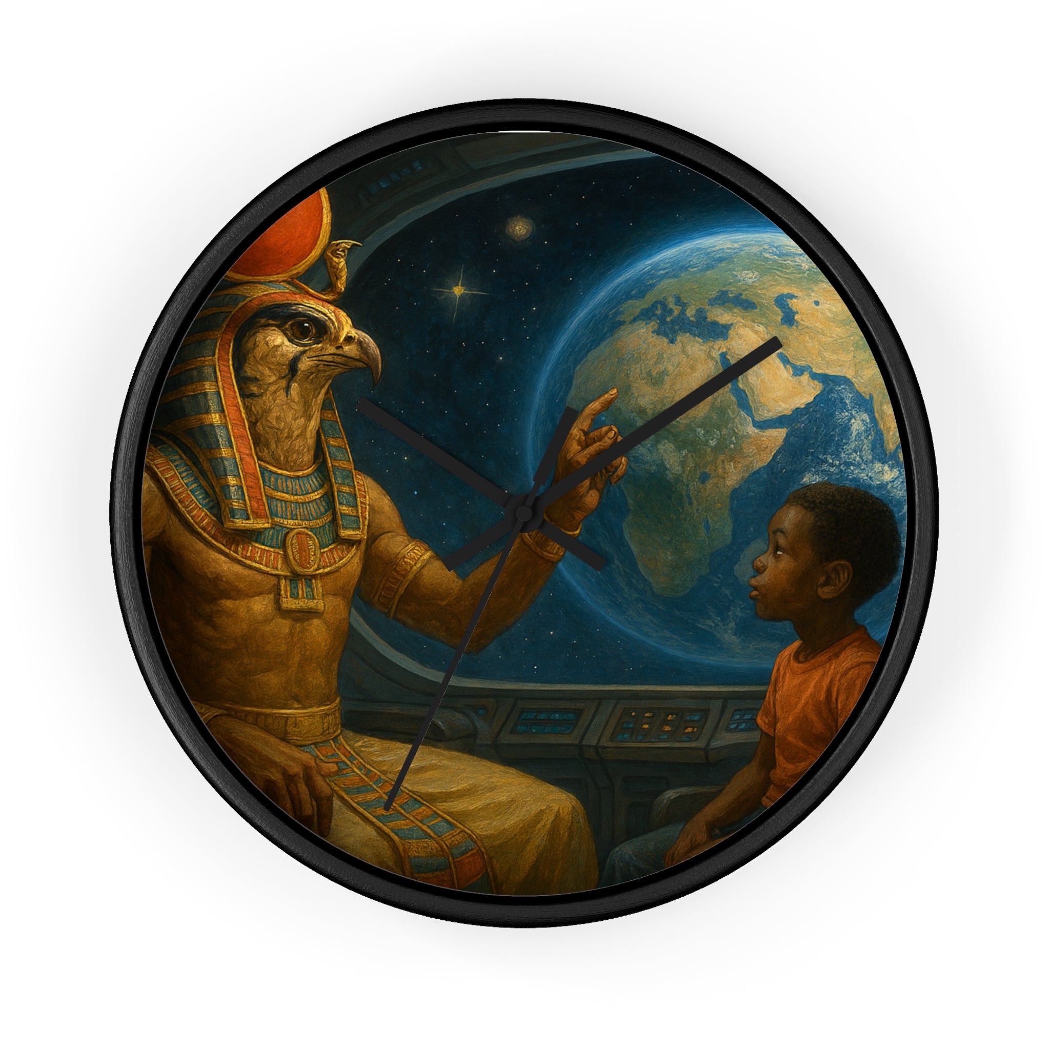 Power Runs Black PRB PRB Egyptian God Horus Wall Clock — Child & World Fantasy Space Art by Printify