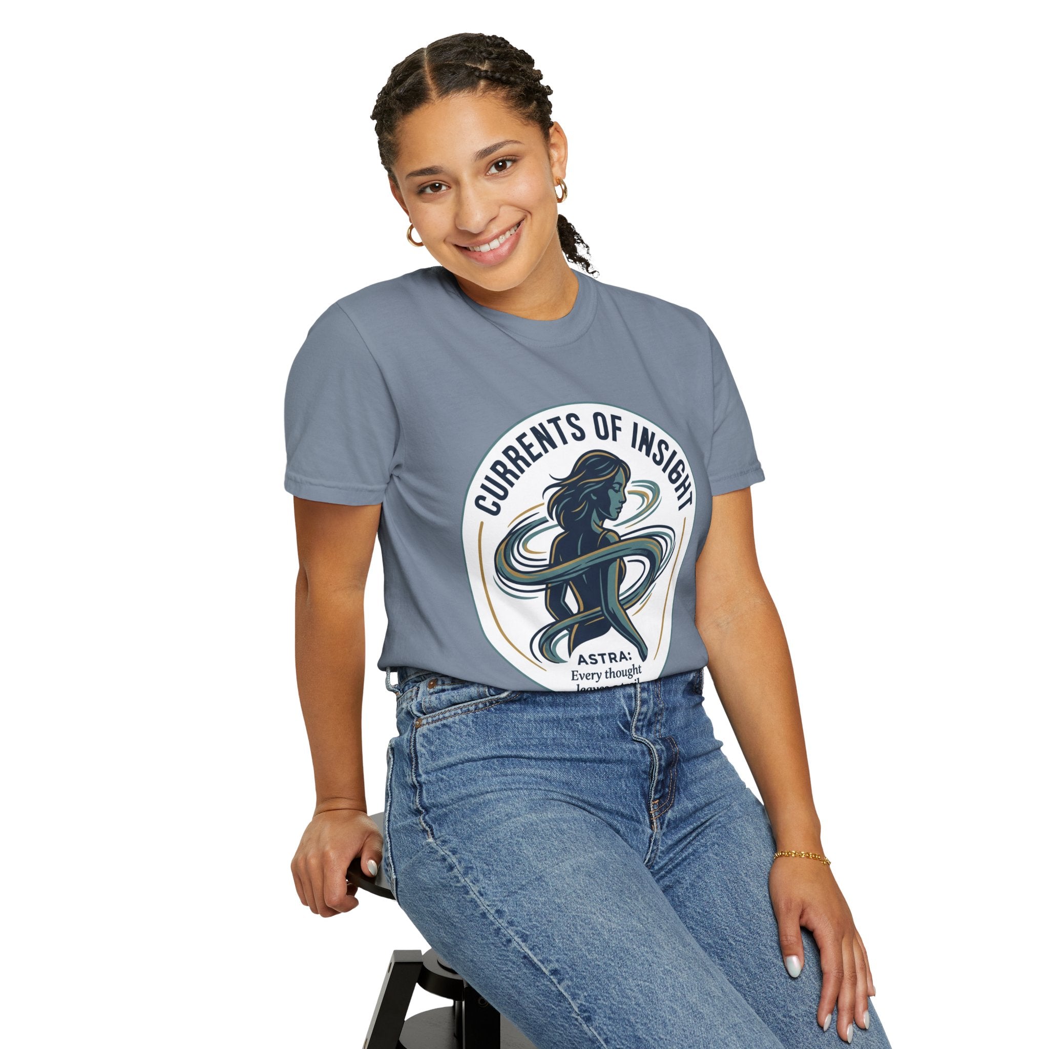 Power Runs Black Currents of Insight T-Shirt — 'Astra: Every thought leaves a trail' Graphic Tee by Power Runs Black