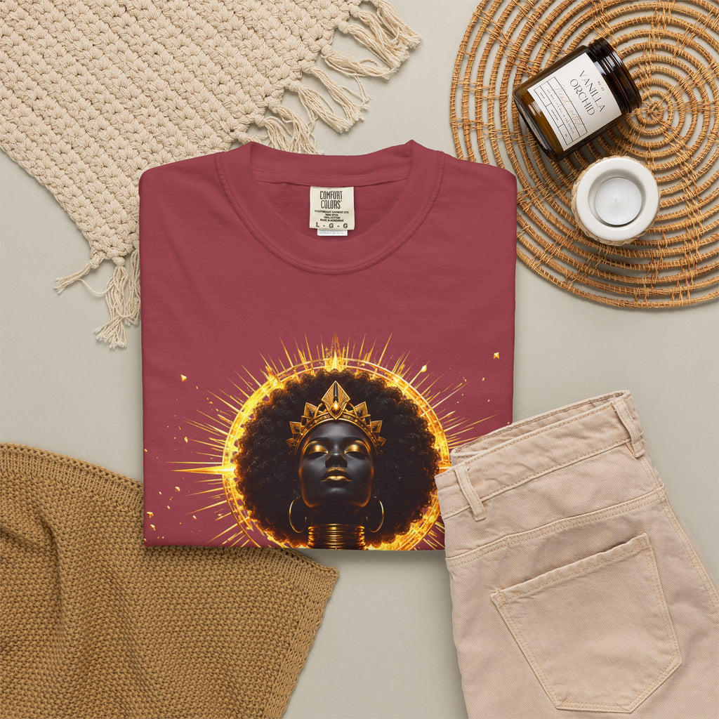 Power Runs Black goddess illustration T-Shirt | Afrocentric black pride design by Power Runs Black