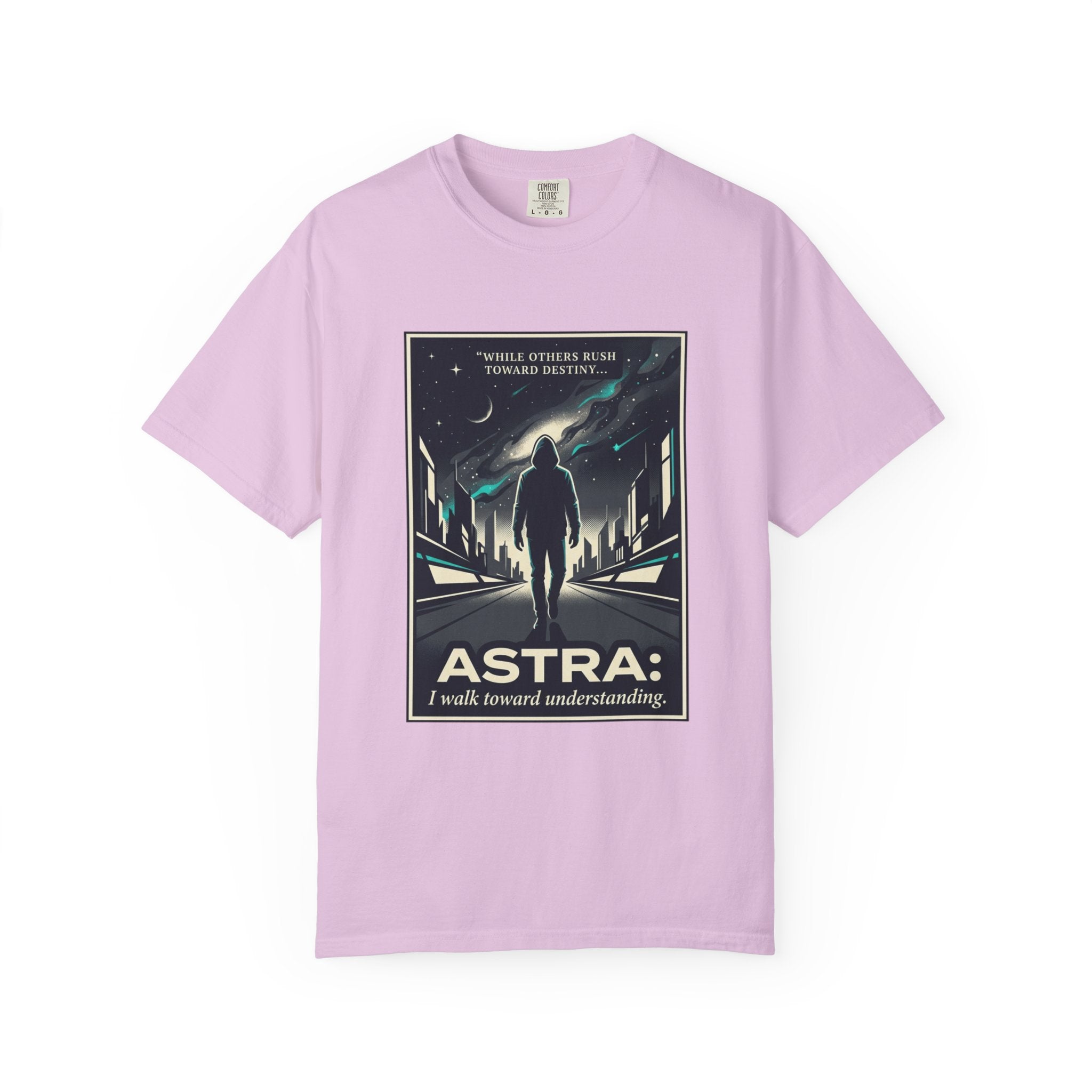 Power Runs Black Astra Sci‑Fi Graphic T-Shirt — "I walk toward understanding" Poster Design by Power Runs Black