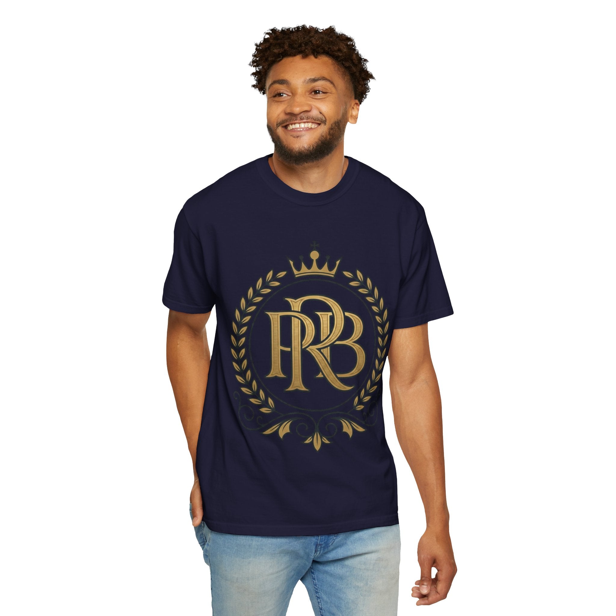 PRB Gold Monogram Crest Graphic T-Shirt | Laurel Crown Emblem Streetwear Tee by Printify
