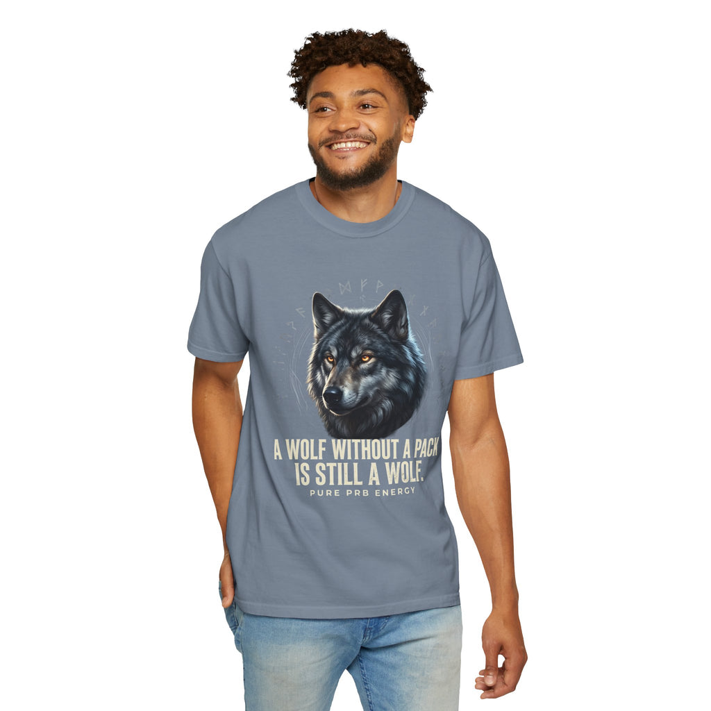 PRB Wolf Graphic T-Shirt — "A Wolf Without a Pack Is Still a Wolf" Inspirational Tee by Printify