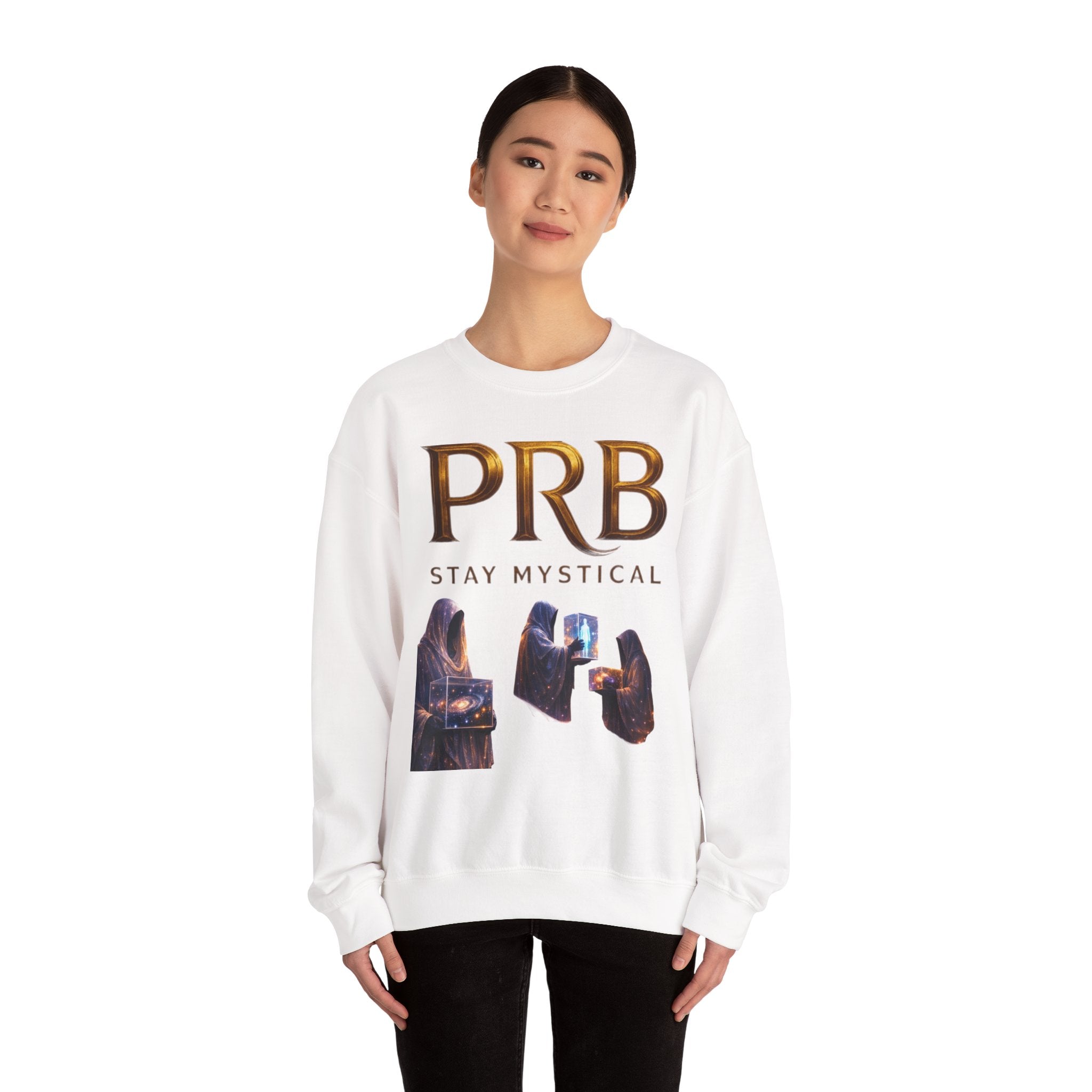 PRB Mystic Library Crewneck Sweatshirt — Cosmic Wizardry Art by Power Runs Black
