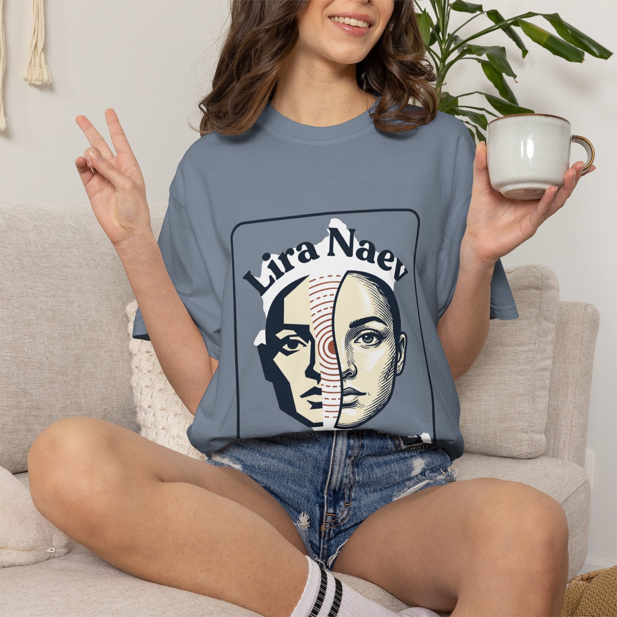 Power Runs Black PRB Lira Naev Split-Face Graphic T-Shirt — “Perception shifts the center” Statement Tee by Printify