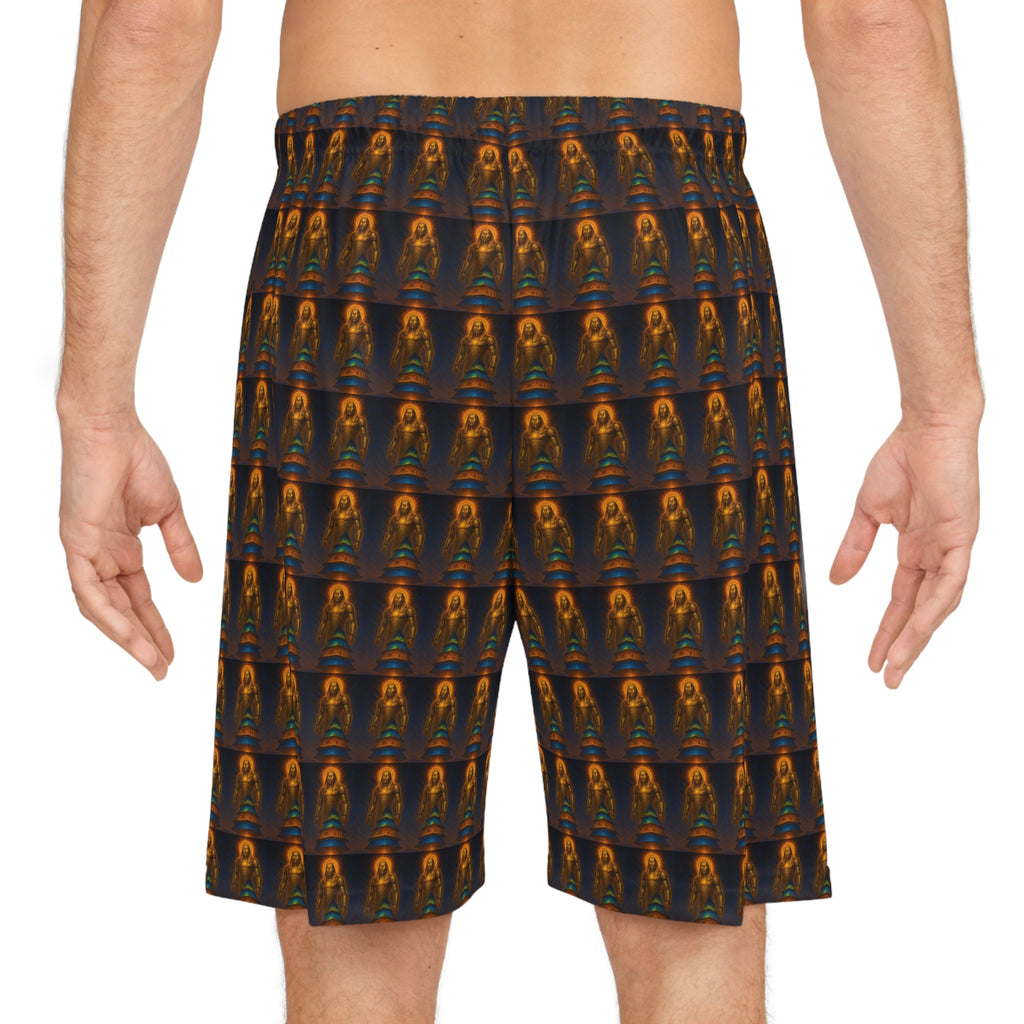 PRB Men's All-Over Print Basketball Shorts | Retro Neon Rocket Pattern by Power Runs Black
