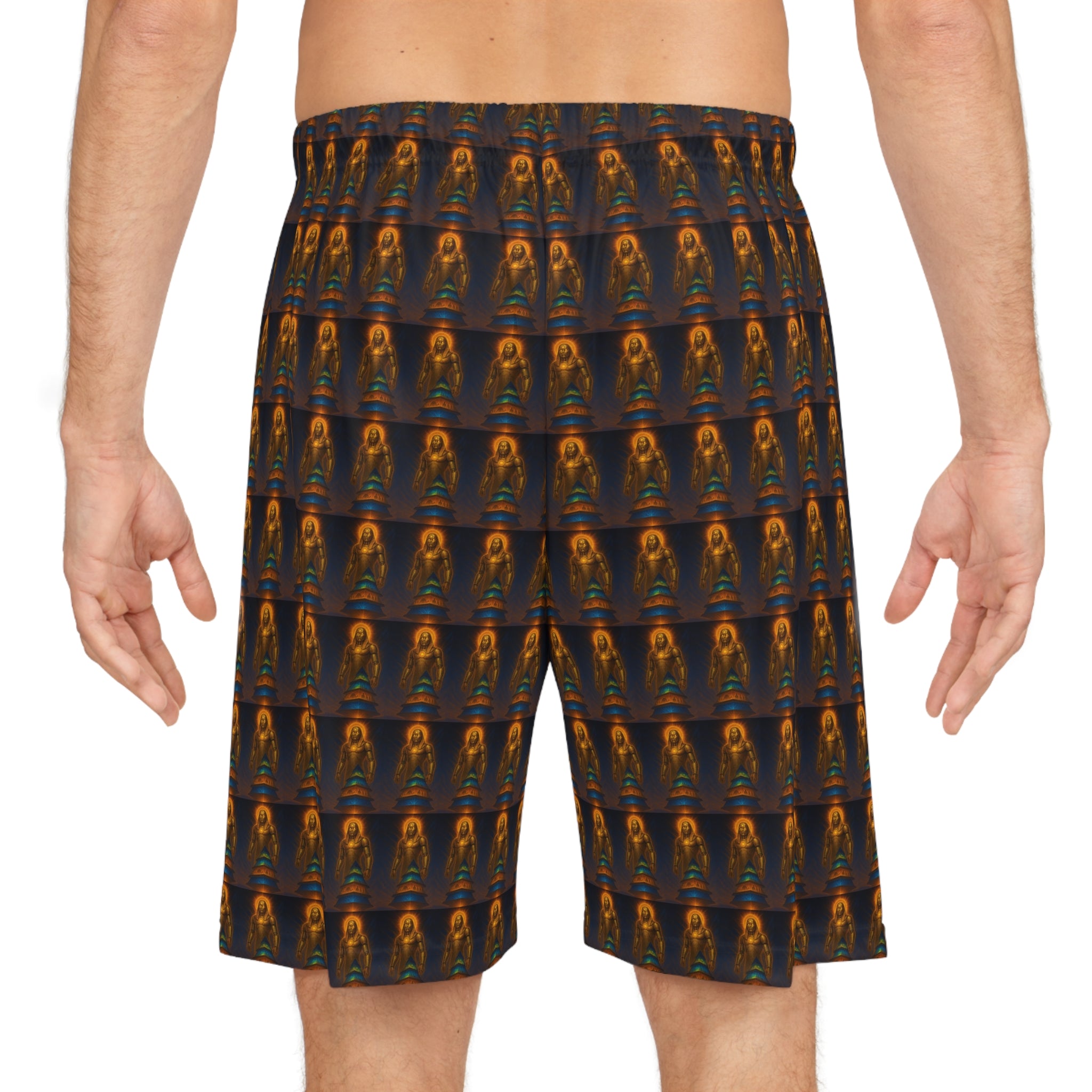 PRB Men's All-Over Print Basketball Shorts | Retro Neon Rocket Pattern by Power Runs Black