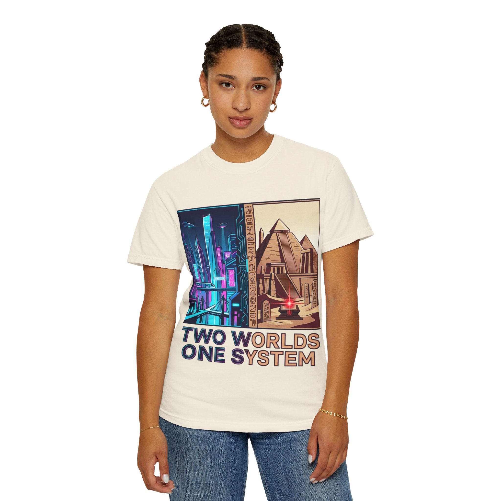 Power Runs Black PRB Blue Technopolis/ Red Dominion Two Worlds One System T-Shirt by Power Runs Black