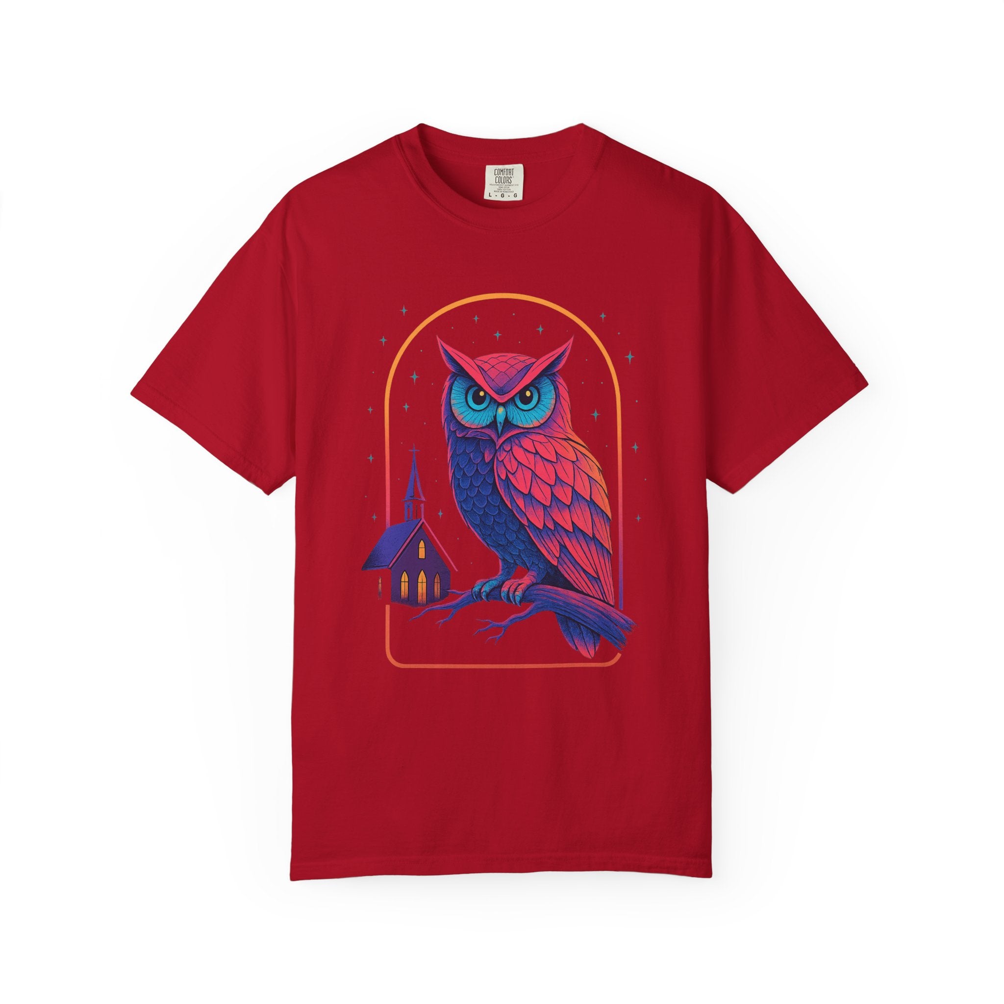 PRB Neon Owl Illustration T-Shirt | Night Church Graphic Tee by Power Runs Black