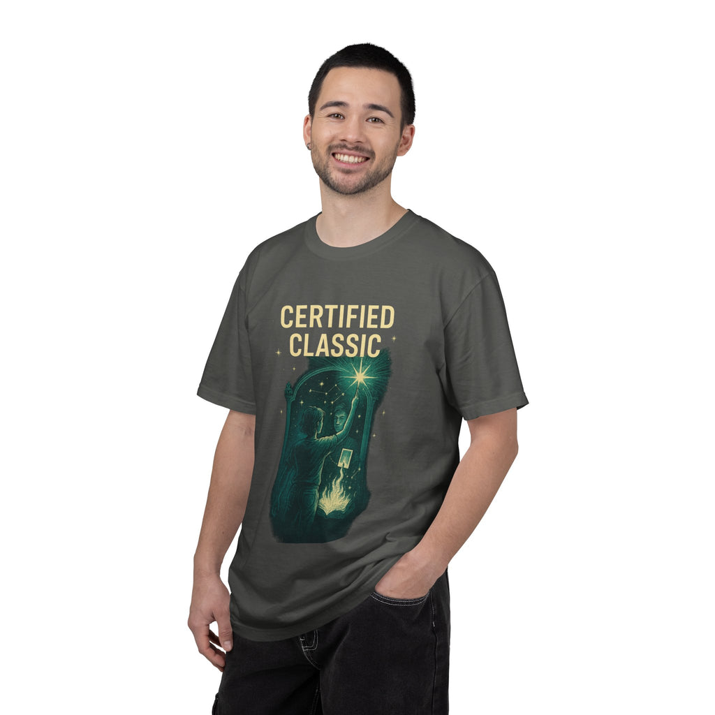 PRB Certified Classic illustration T-shirt | vintage camping, night sky, campfire by Power Runs Black