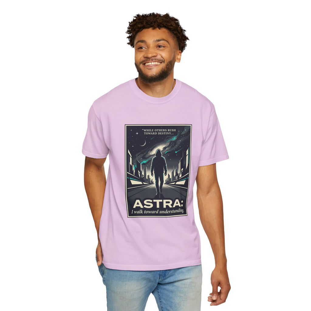 Power Runs Black Astra Sci‑Fi Graphic T-Shirt — "I walk toward understanding" Poster Design by Power Runs Black