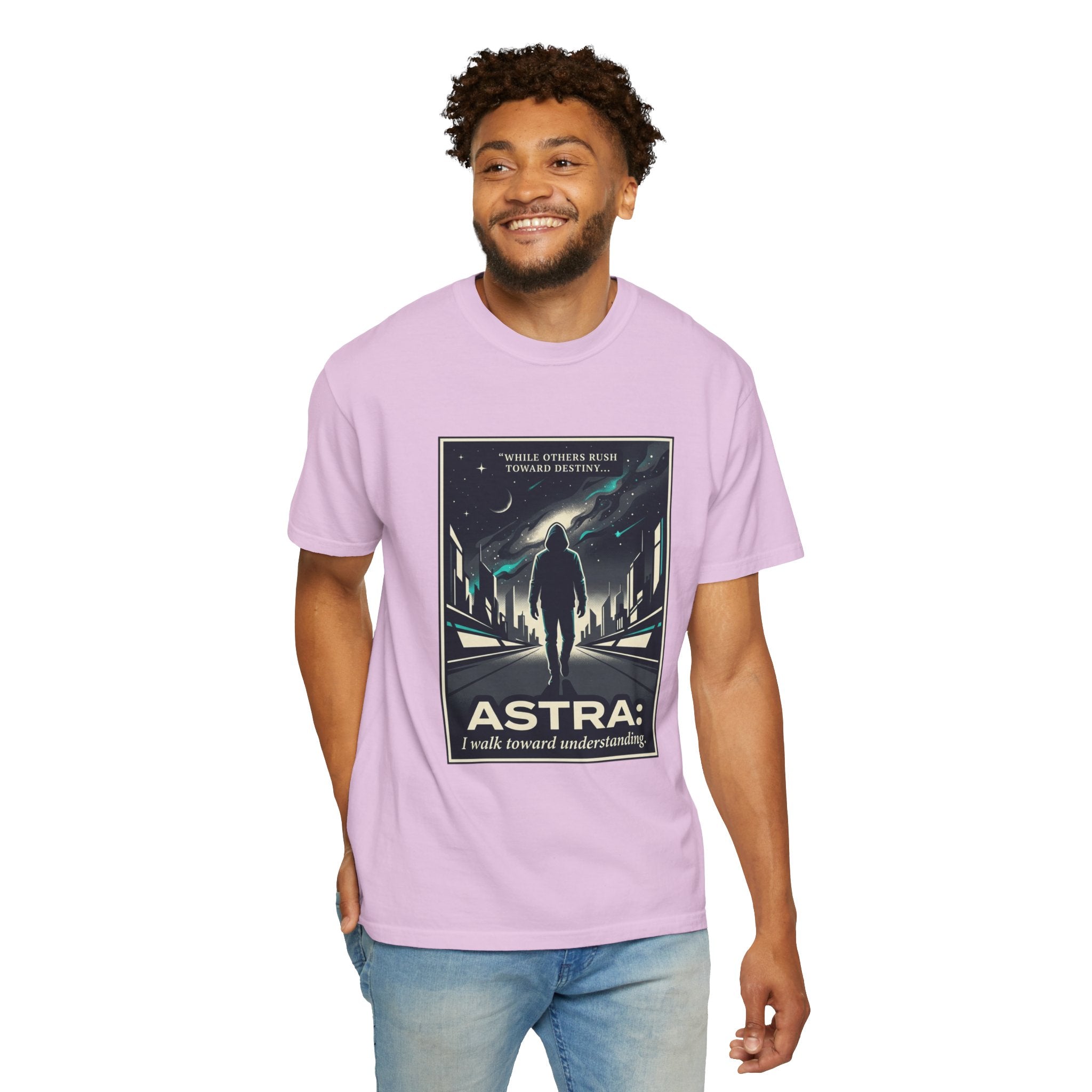 Power Runs Black Astra Sci‑Fi Graphic T-Shirt — "I walk toward understanding" Poster Design by Power Runs Black