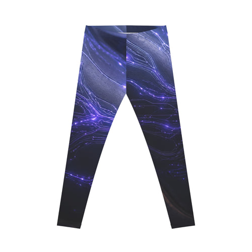 Power Runs Black Galactic Nebula Purple Leggings | Leggings by Printify