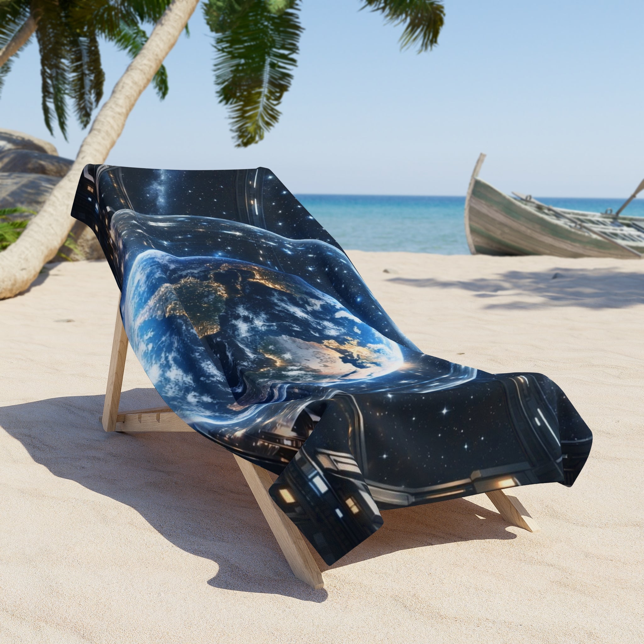 PRB Earth in Space beach towel | Planet Globe Astronomy print by Power Runs Black