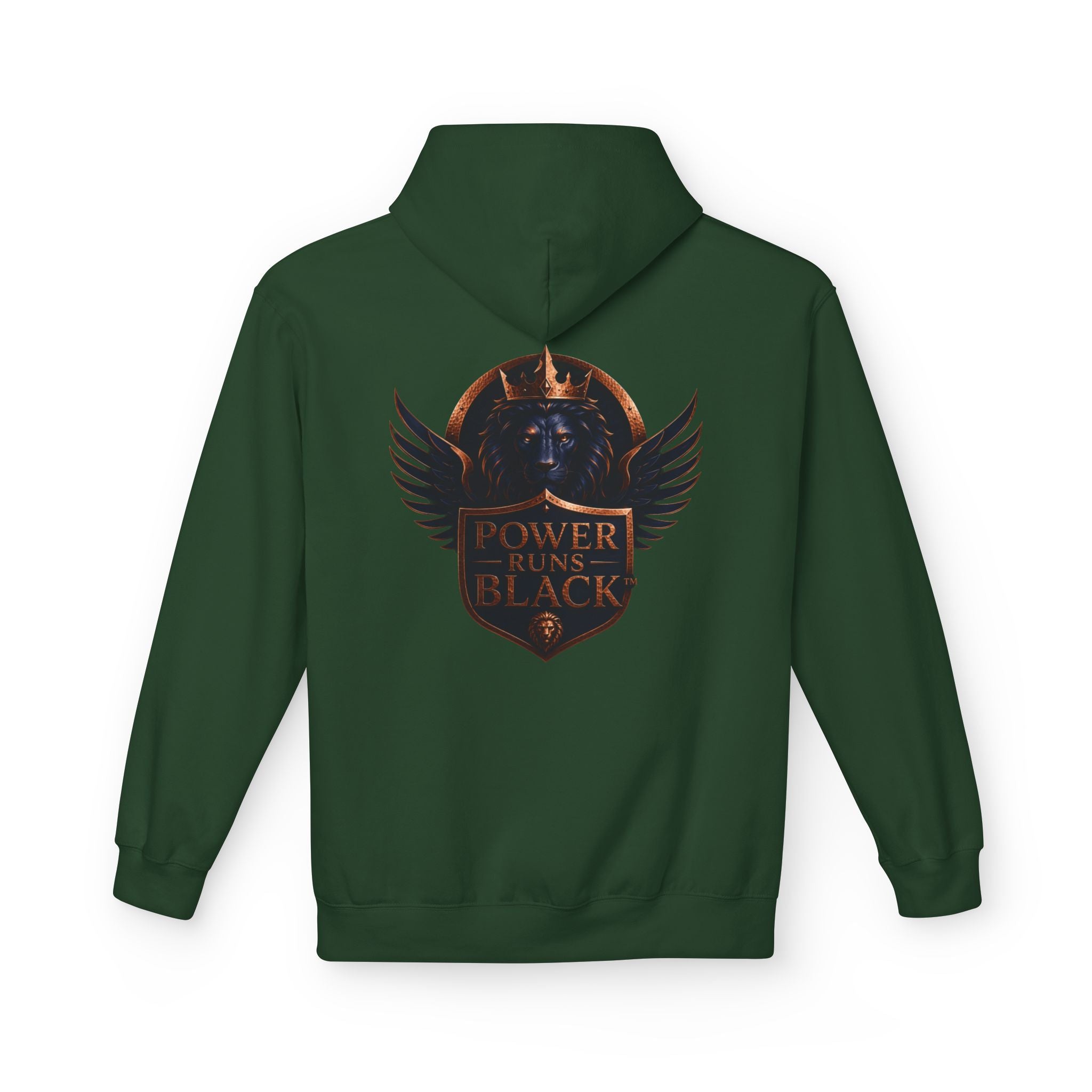 Power Runs Black crest hoodie | medieval shield with lions and wings by Power Runs Black