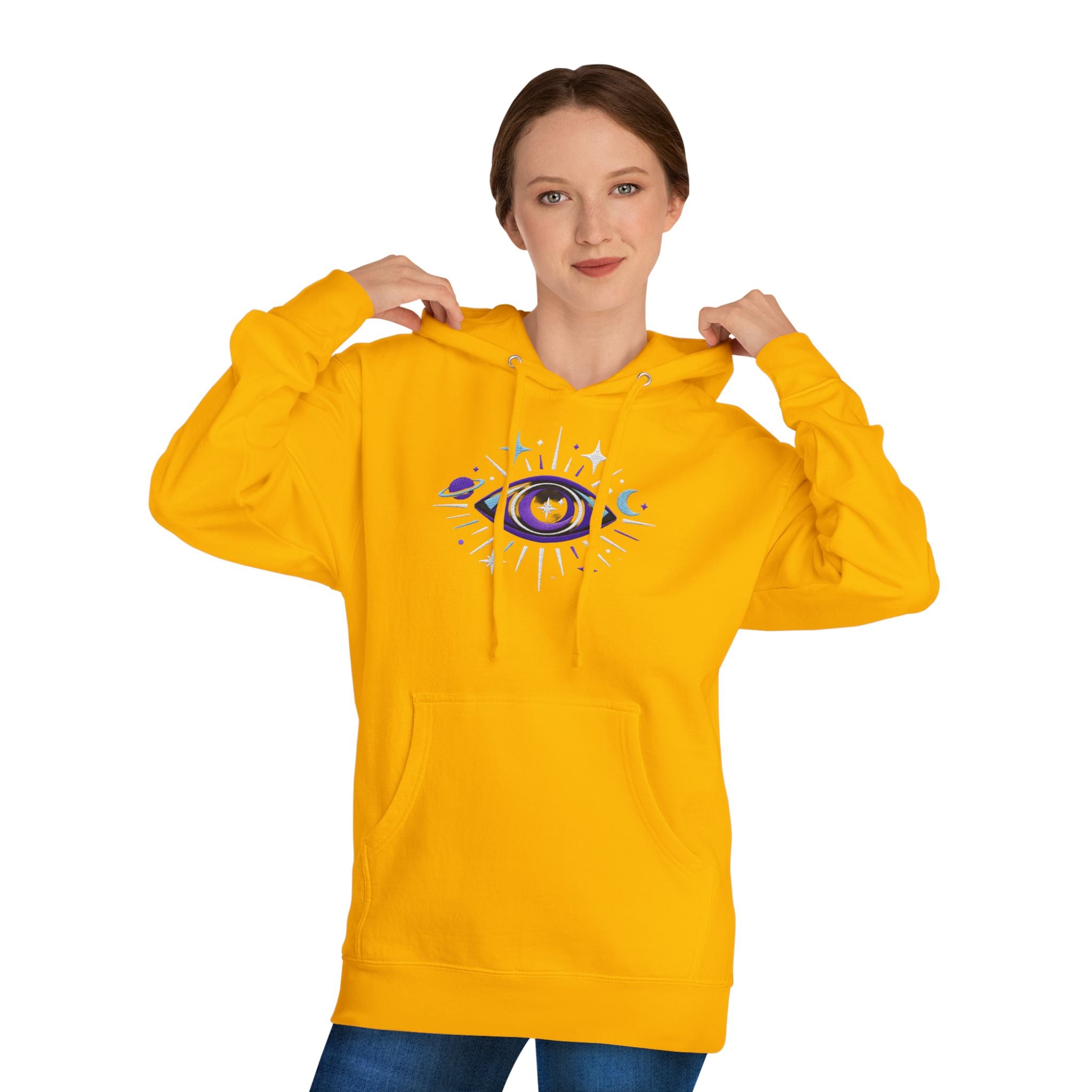 PRB Mystic Purple All-Seeing Eye Hoodie | Celestial Stars Moon by Power Runs Black