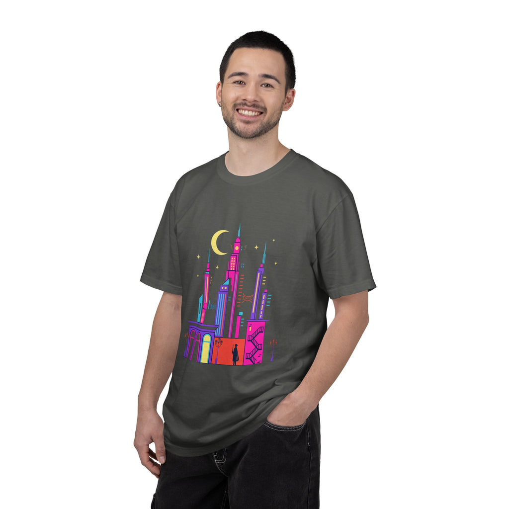 PRB Neon City Skyline T-shirt | Vibrant Urban Nightscape Tee by Power Runs Black