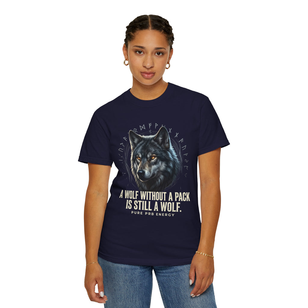 PRB Wolf Graphic T-Shirt — "A Wolf Without a Pack Is Still a Wolf" Inspirational Tee by Printify
