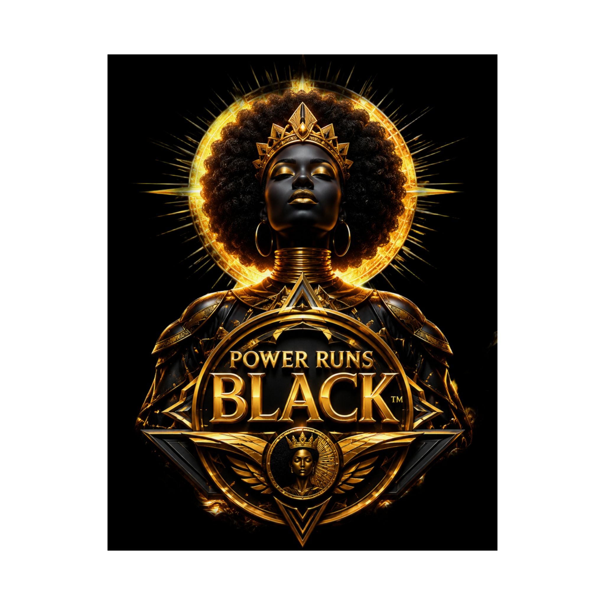 Power Runs Black Matte Poster — "Power Runs Black" Afrocentric Goddess Wall Art by Power Runs Black