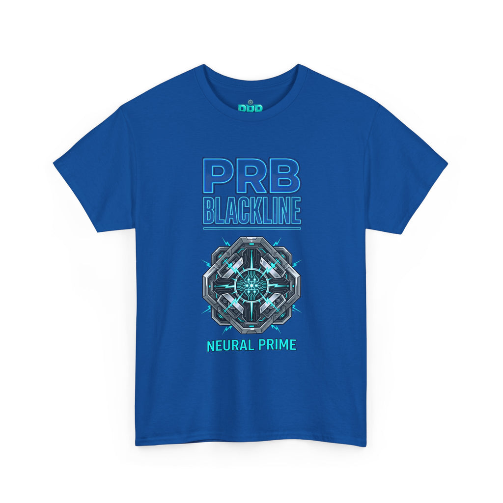 PRB Blackline Neural Prime Tech Tee — Futuristic Sci‑Fi Circuit Graphic T-Shirt by Power Runs Black