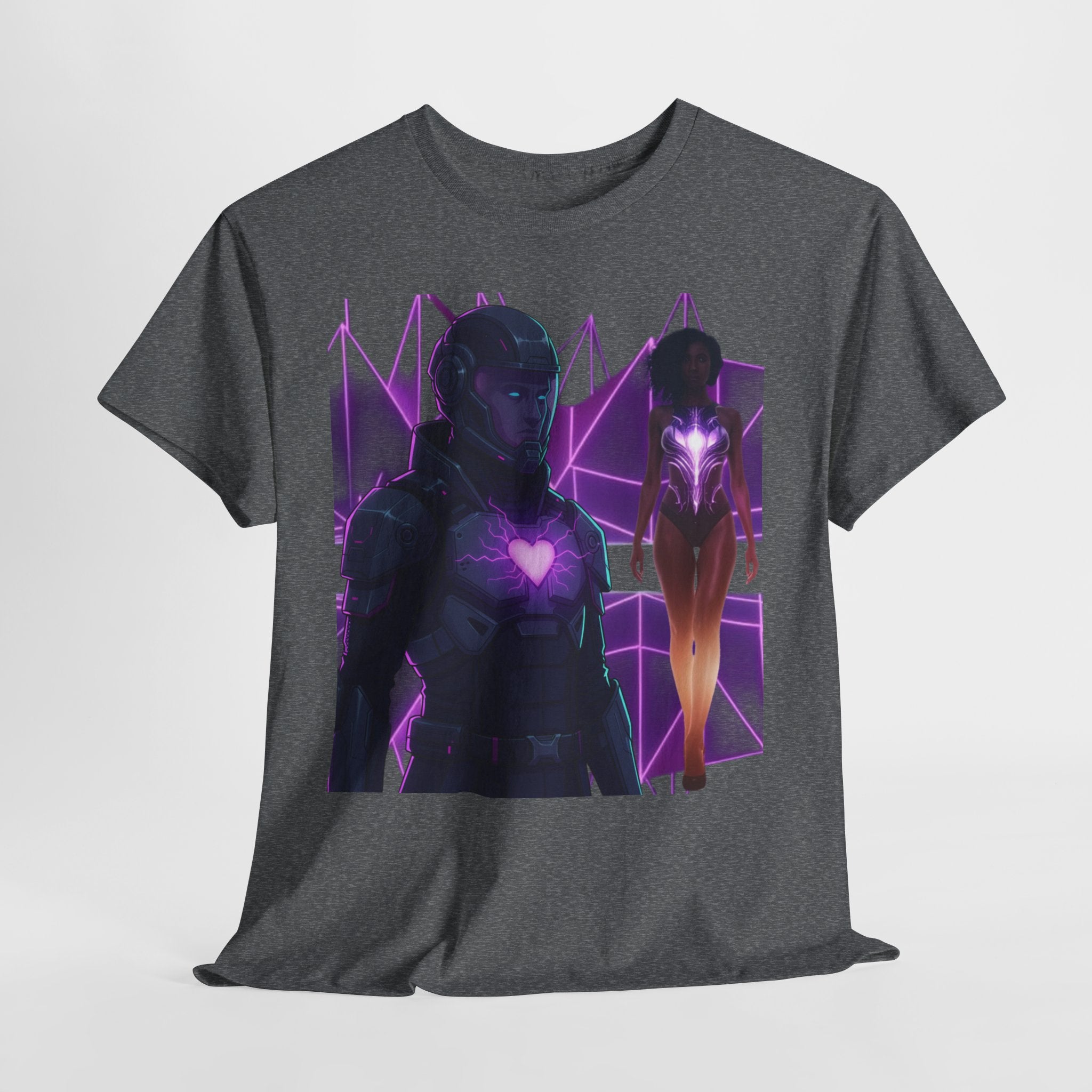Power Run Black PRB Pretty Rich Bitch The Collection Purple Heart Cyberpunk Knight T-Shirt | Futuristic Armor Sci‑Fi Tee by Printify