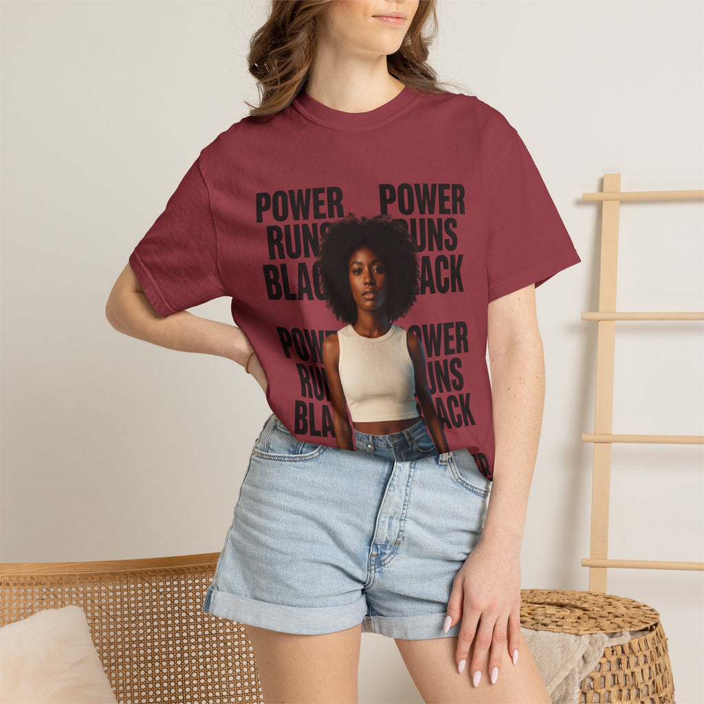 Power Runs Black PRB Power Runs Black T-Shirt — Empowerment Portrait Tee by Printify