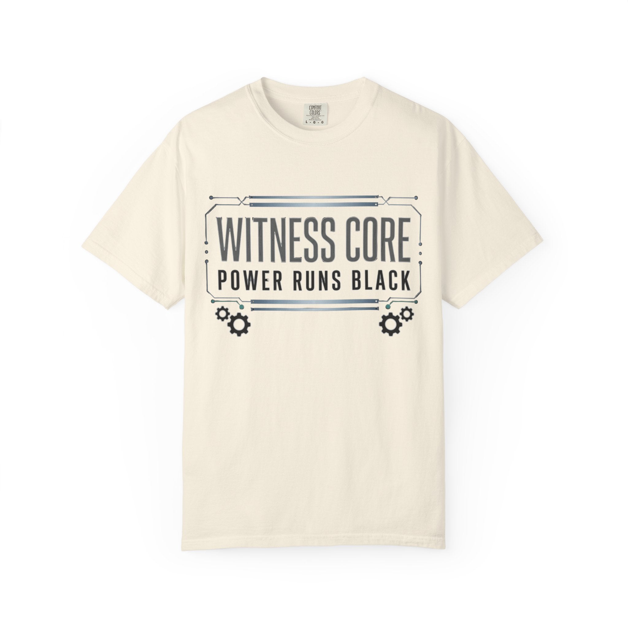 Printify PRB Witness Core Power Runs Black T-shirt | Tech Industrial Graphic Tee - T-Shirt