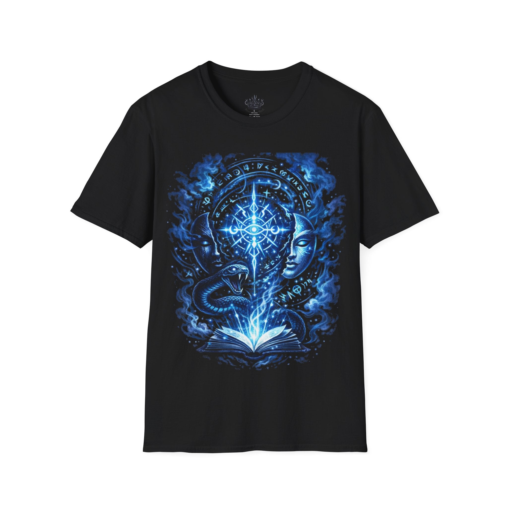PRB Mystic Oceanic Spell T-Shirt — Blue Serpent & Moon Magic Tee by Power Runs Black