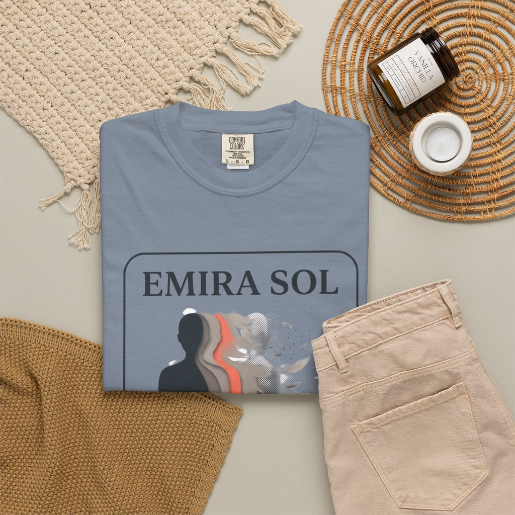 Power Runs Black PRB Emira Sol Graphic T-Shirt — Silhouette Art "Release Shadows" Tee by Printify