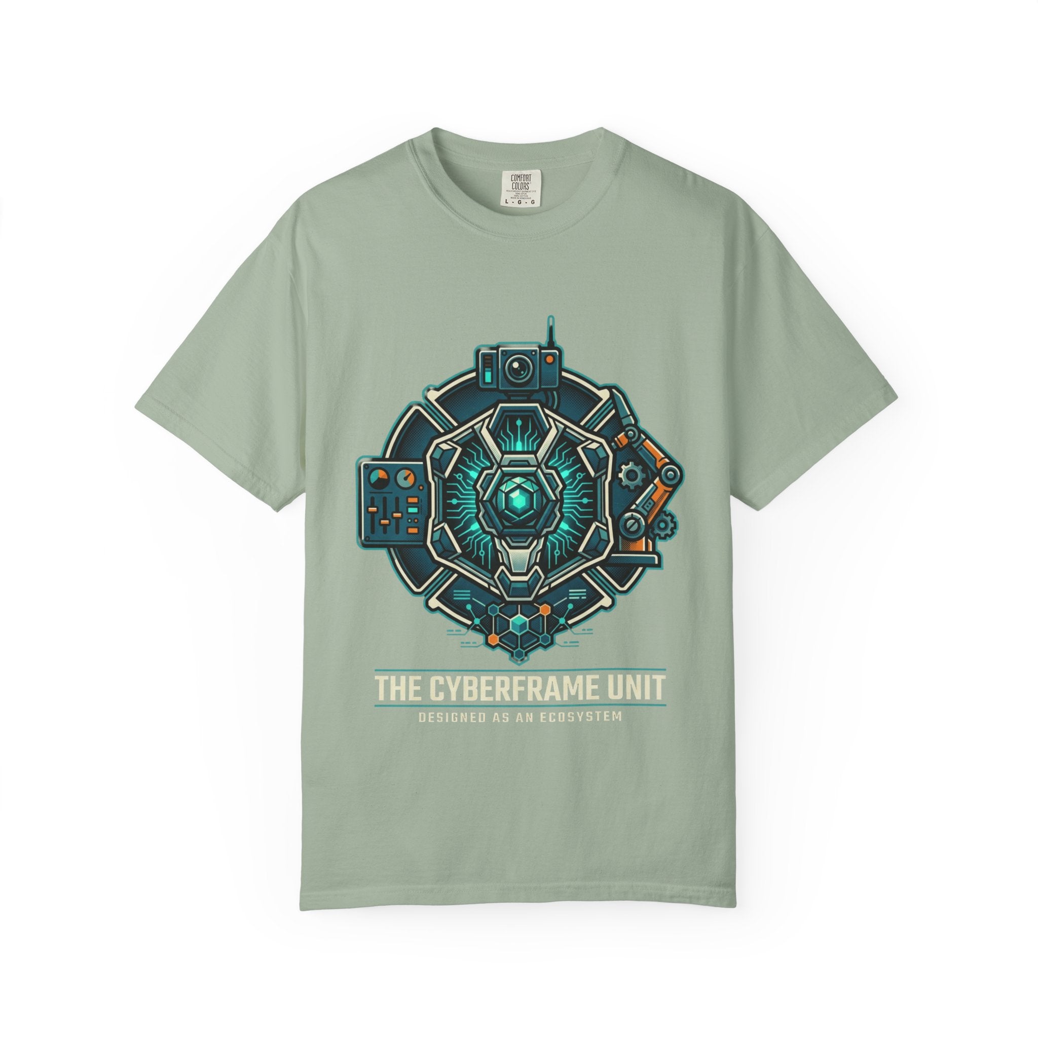 Power Runs Black Cyberframe Unit T-Shirt — Futuristic Tech Armor Graphic Tee by Power Runs Black