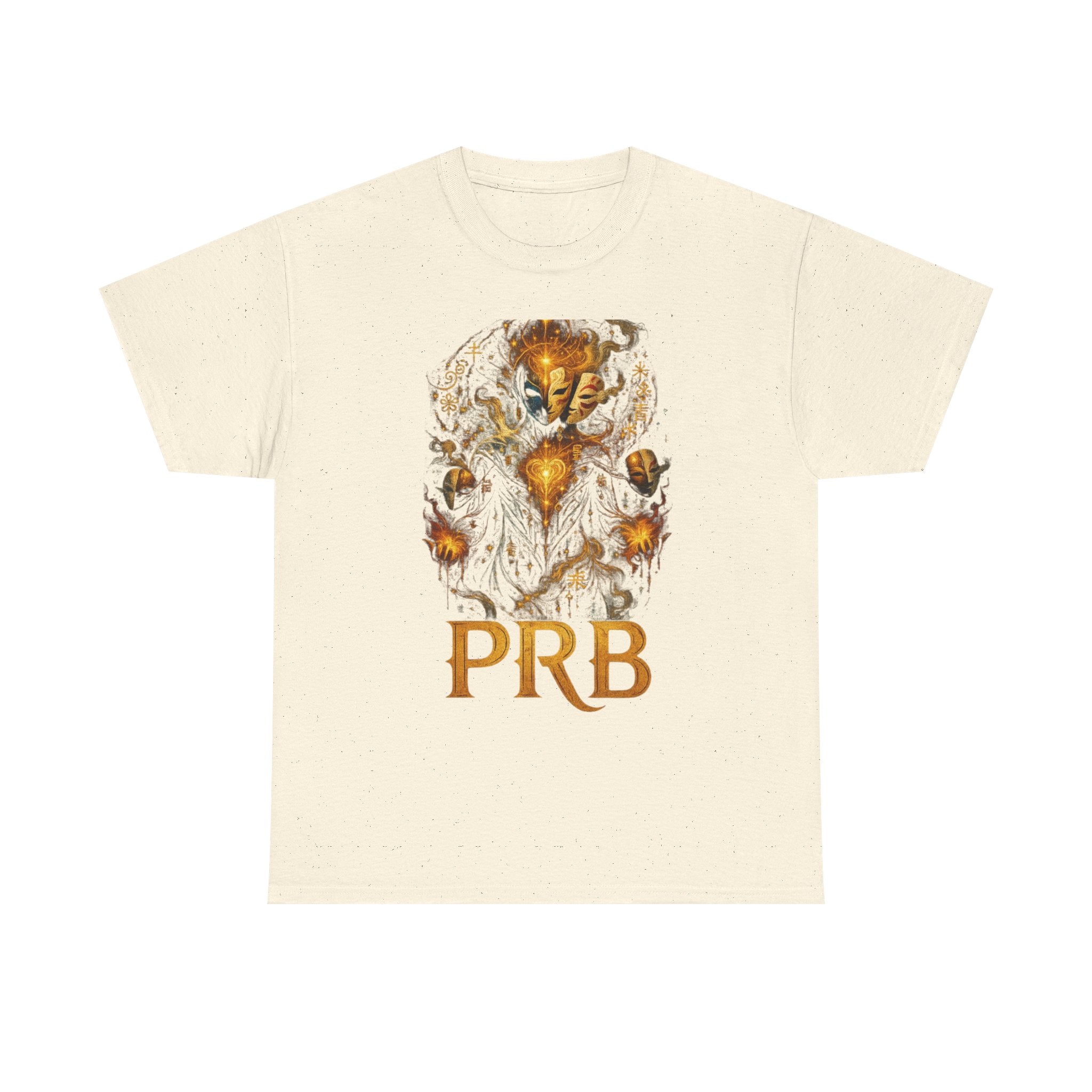 PRB Golden Mystic Mask Graphic Tee — Vintage Nature Illustration T-Shirt by Power Runs Black