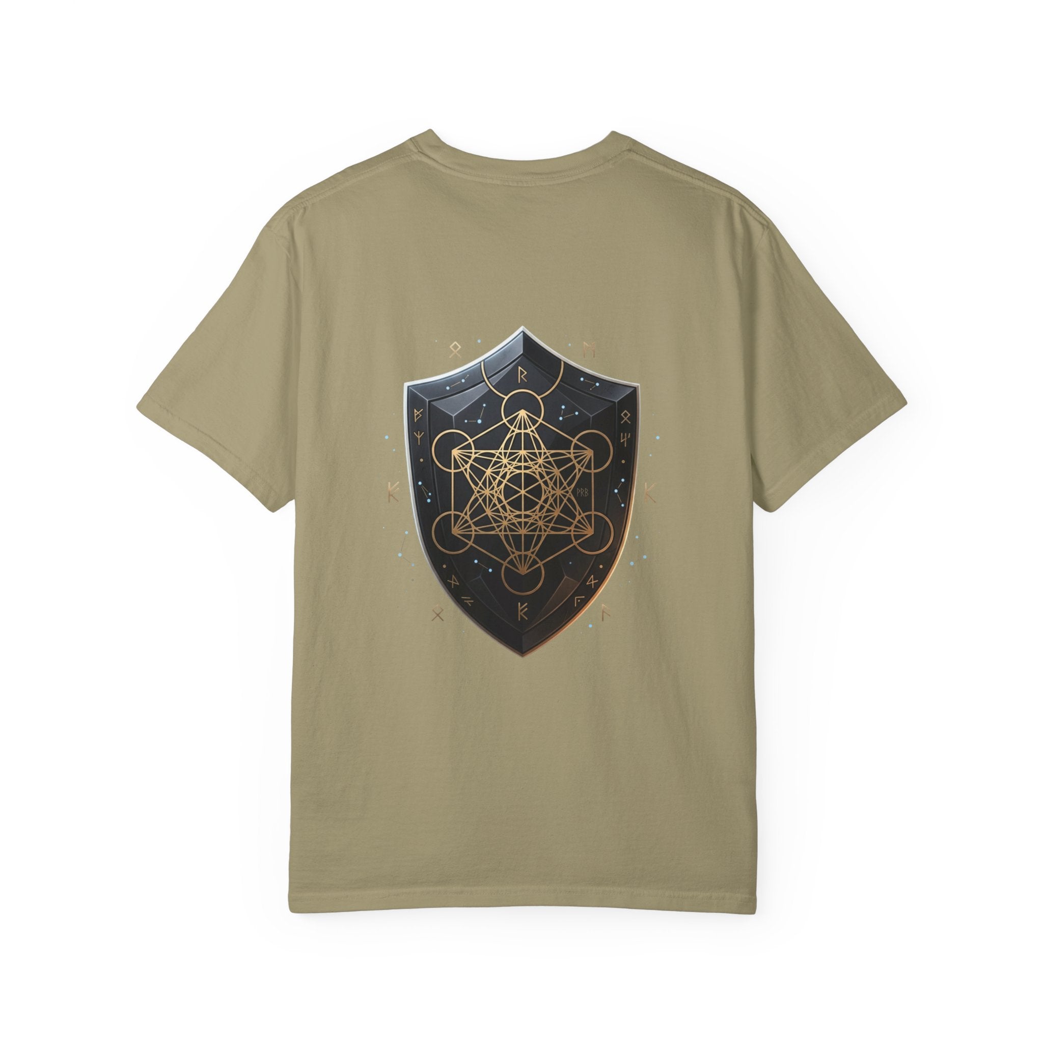 Power Runs Black Mystic Compass Disc T-Shirt — Geometric Gold & Black Emblem Tee by Printify