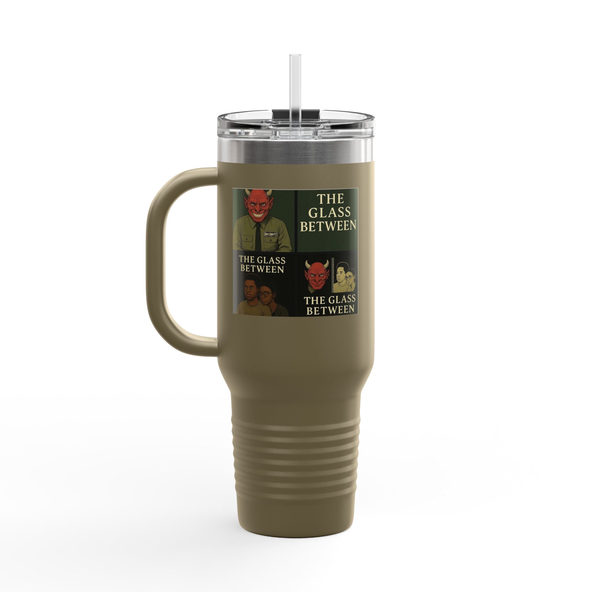 PRB The Glass Between collage travel mug | 40oz insulated tumbler by Power Runs Black