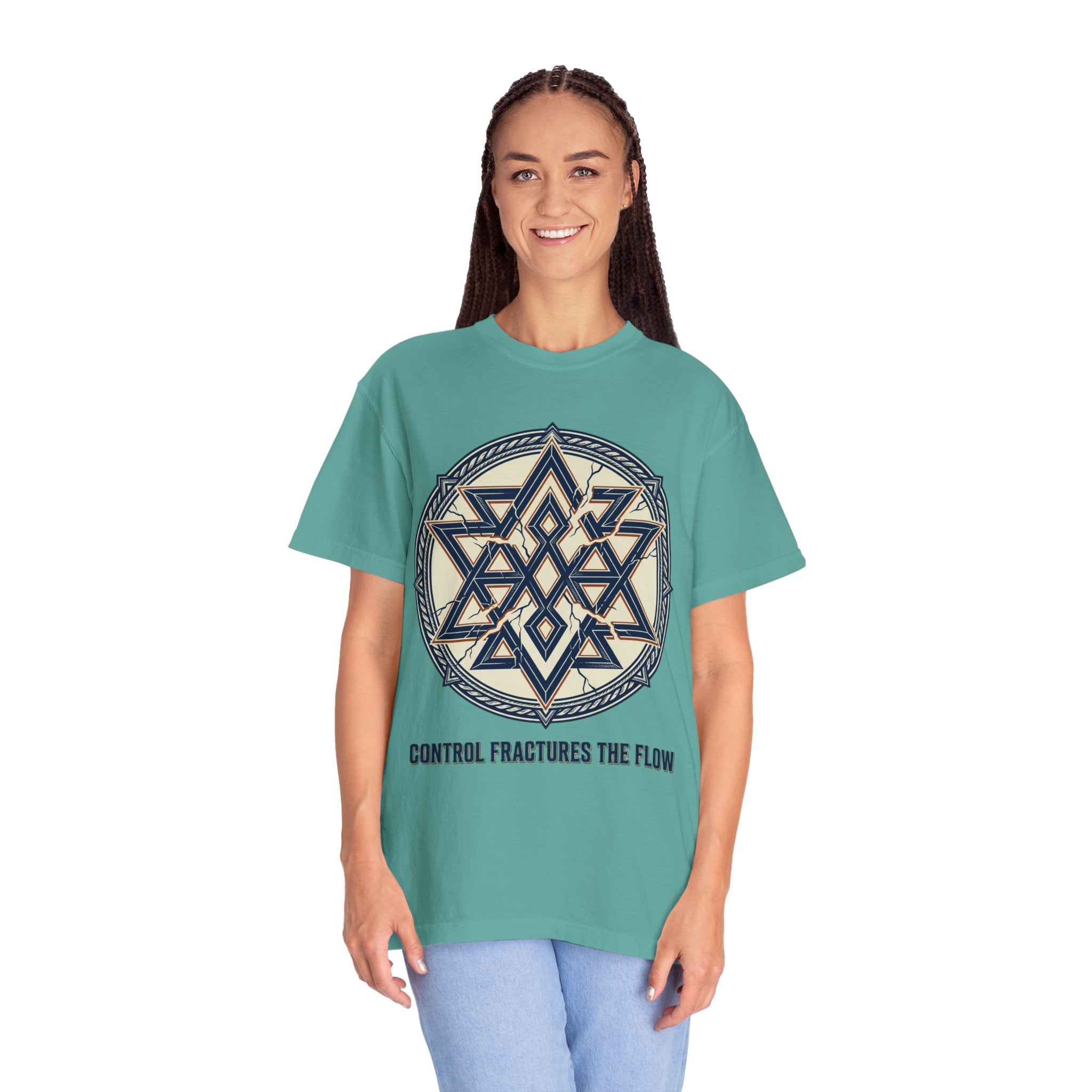 Power Runs Black PRB Geometric Star Mandala T-Shirt — "Control Fractures the Flow" Graphic Tee by Power Runs Black