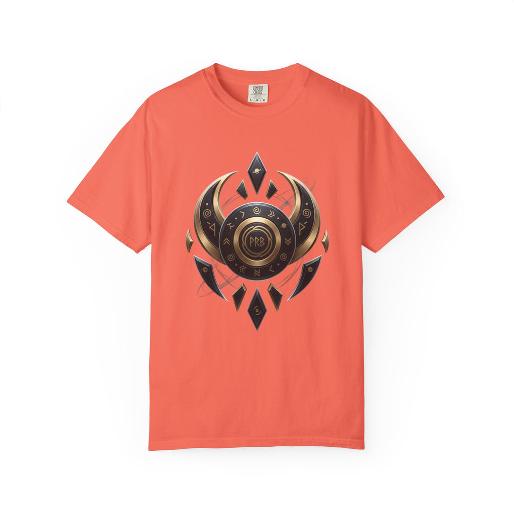 Power Runs Black Mystic Compass Disc T-Shirt — Geometric Gold & Black Emblem Tee by Printify