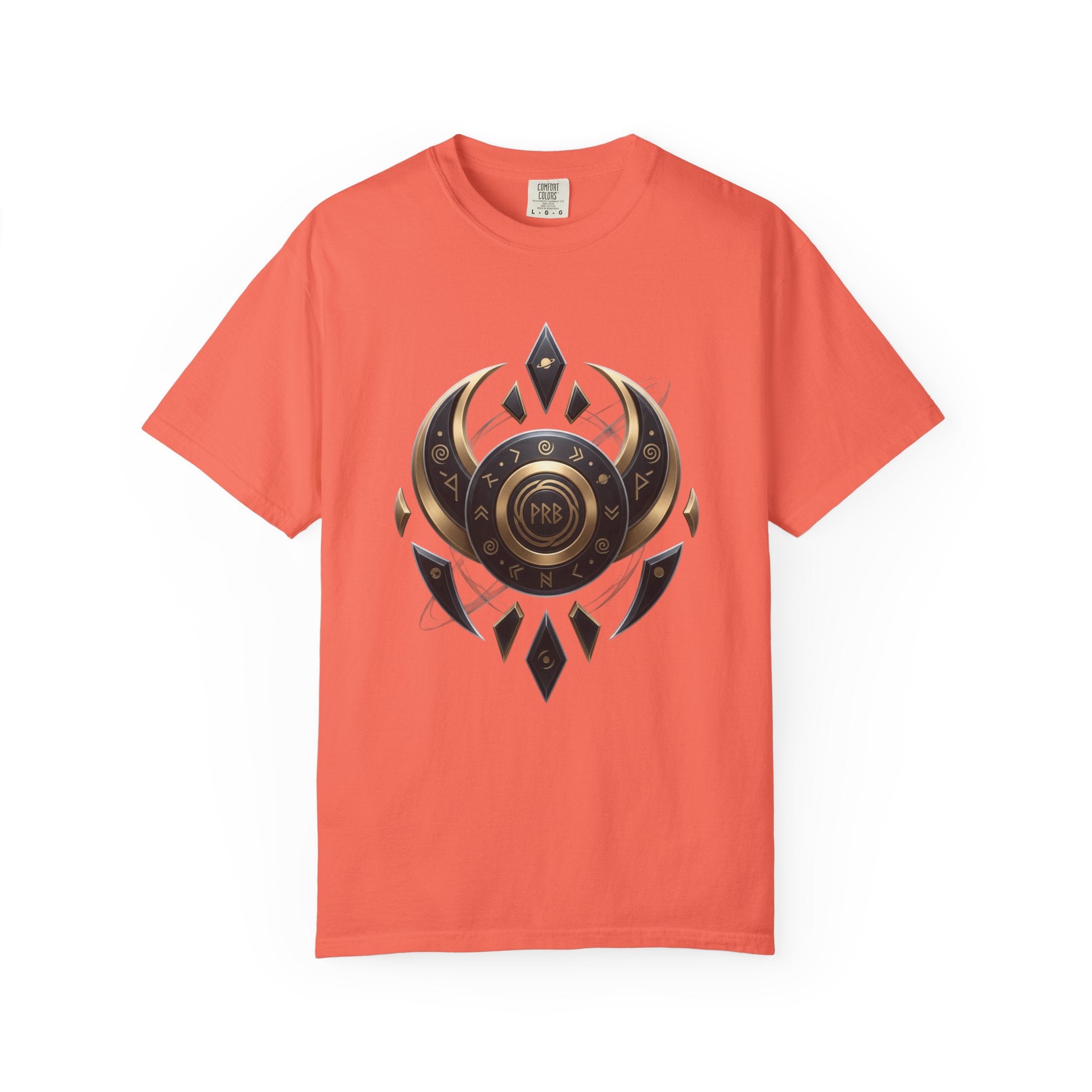 Power Runs Black Mystic Compass Disc T-Shirt — Geometric Gold & Black Emblem Tee by Printify