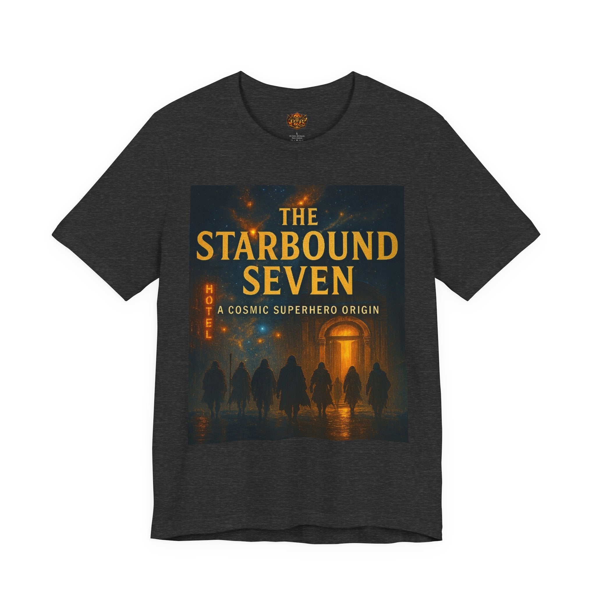 Power Runs Black PRB The Starbound Seven Tee – Retro Cosmic Superhero Poster Shirt by Power Runs Black