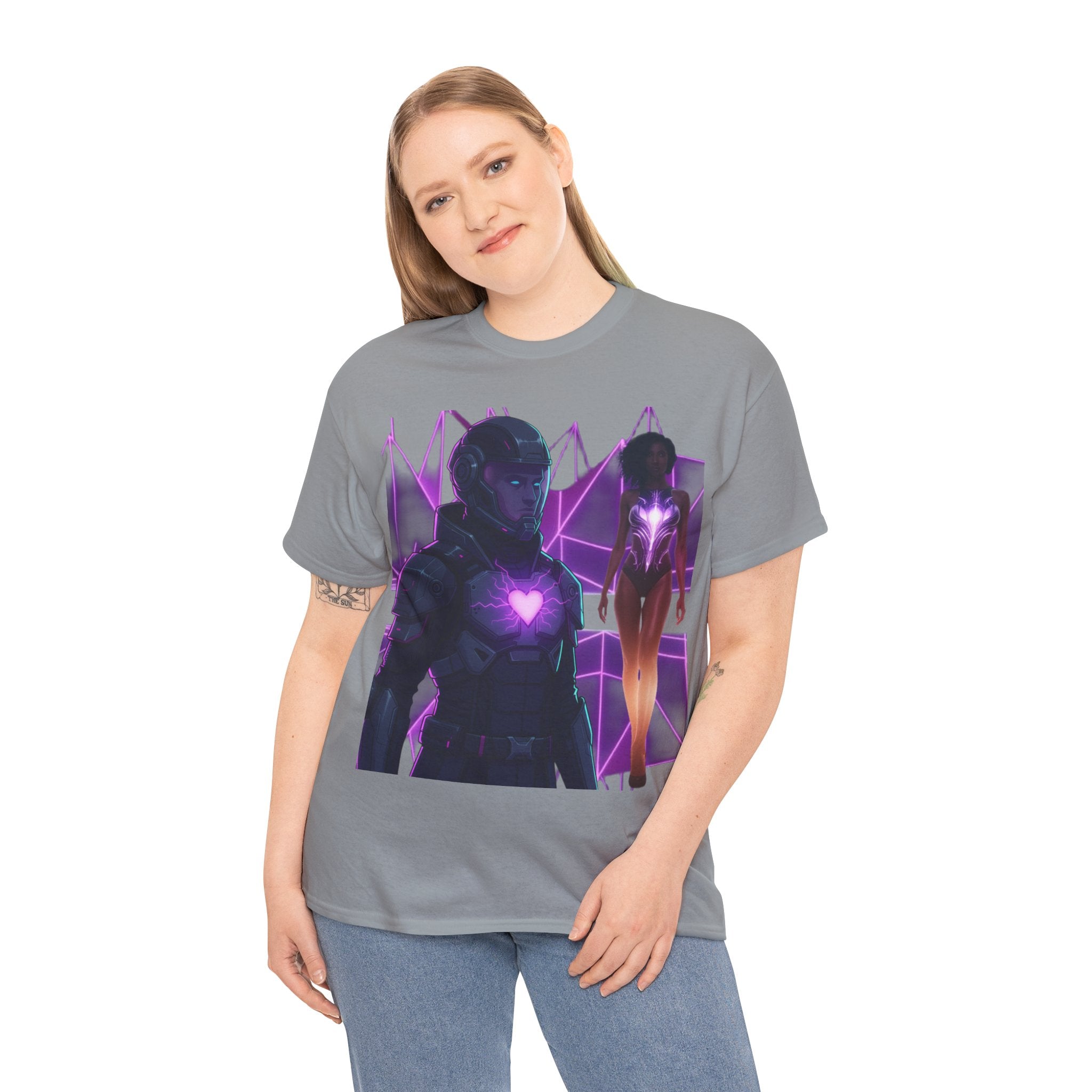 Power Run Black PRB Pretty Rich Bitch The Collection Purple Heart Cyberpunk Knight T-Shirt | Futuristic Armor Sci‑Fi Tee by Printify