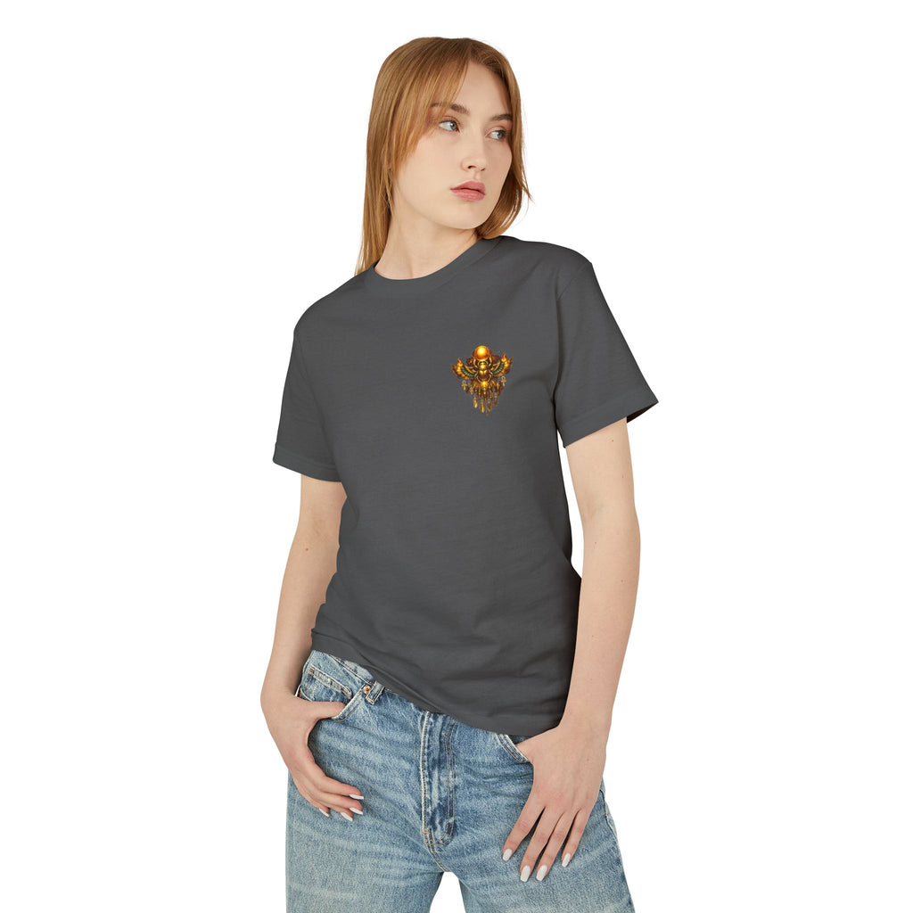 PRB Graphic Tee — Golden Gothic Shield Chest & Back Design by Power Runs Black