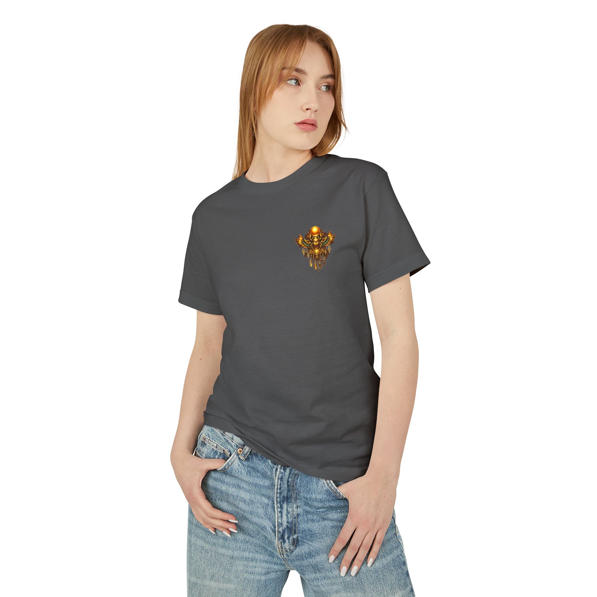 PRB Graphic Tee — Golden Gothic Shield Chest & Back Design by Power Runs Black