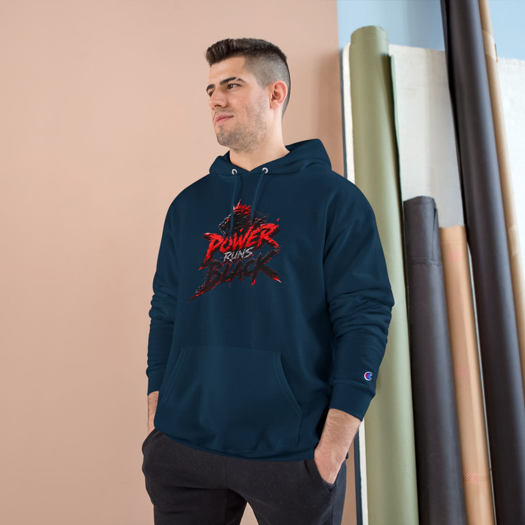 Power Runs Black logo hoodie | Flame crest design by Power Runs Black