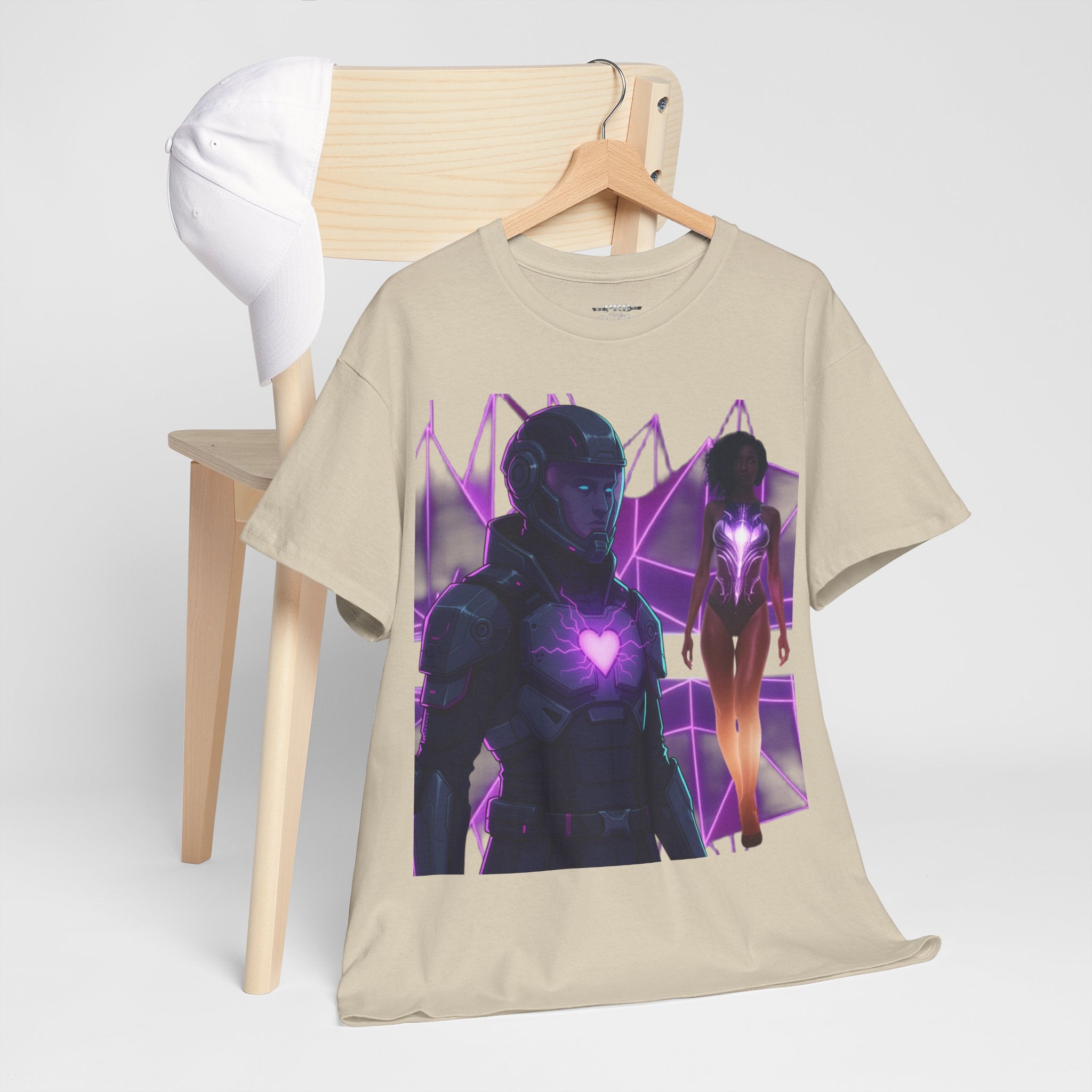 Power Run Black PRB Pretty Rich Bitch The Collection Purple Heart Cyberpunk Knight T-Shirt | Futuristic Armor Sci‑Fi Tee by Printify