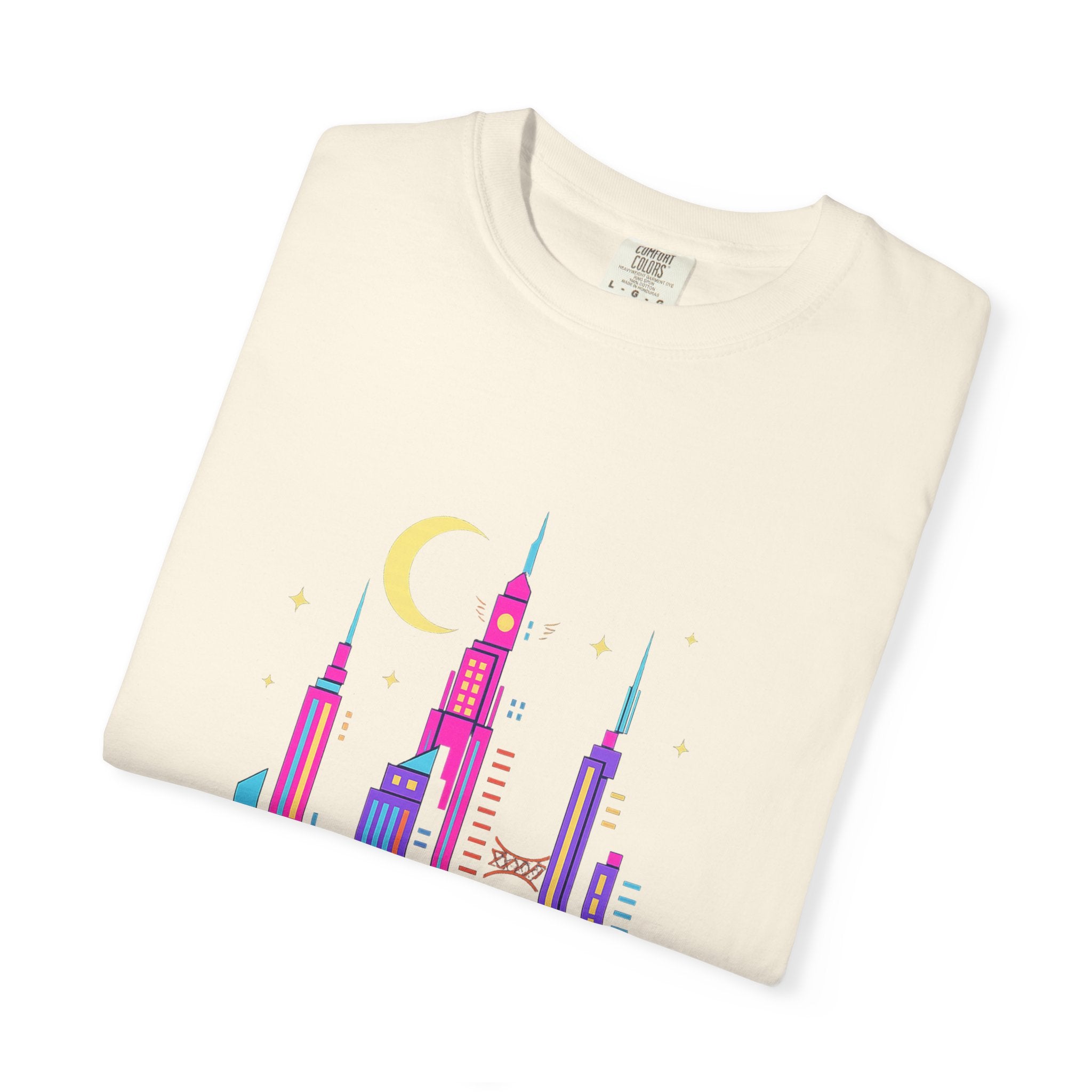 PRB Neon City Skyline T-shirt | Vibrant Urban Nightscape Tee by Power Runs Black