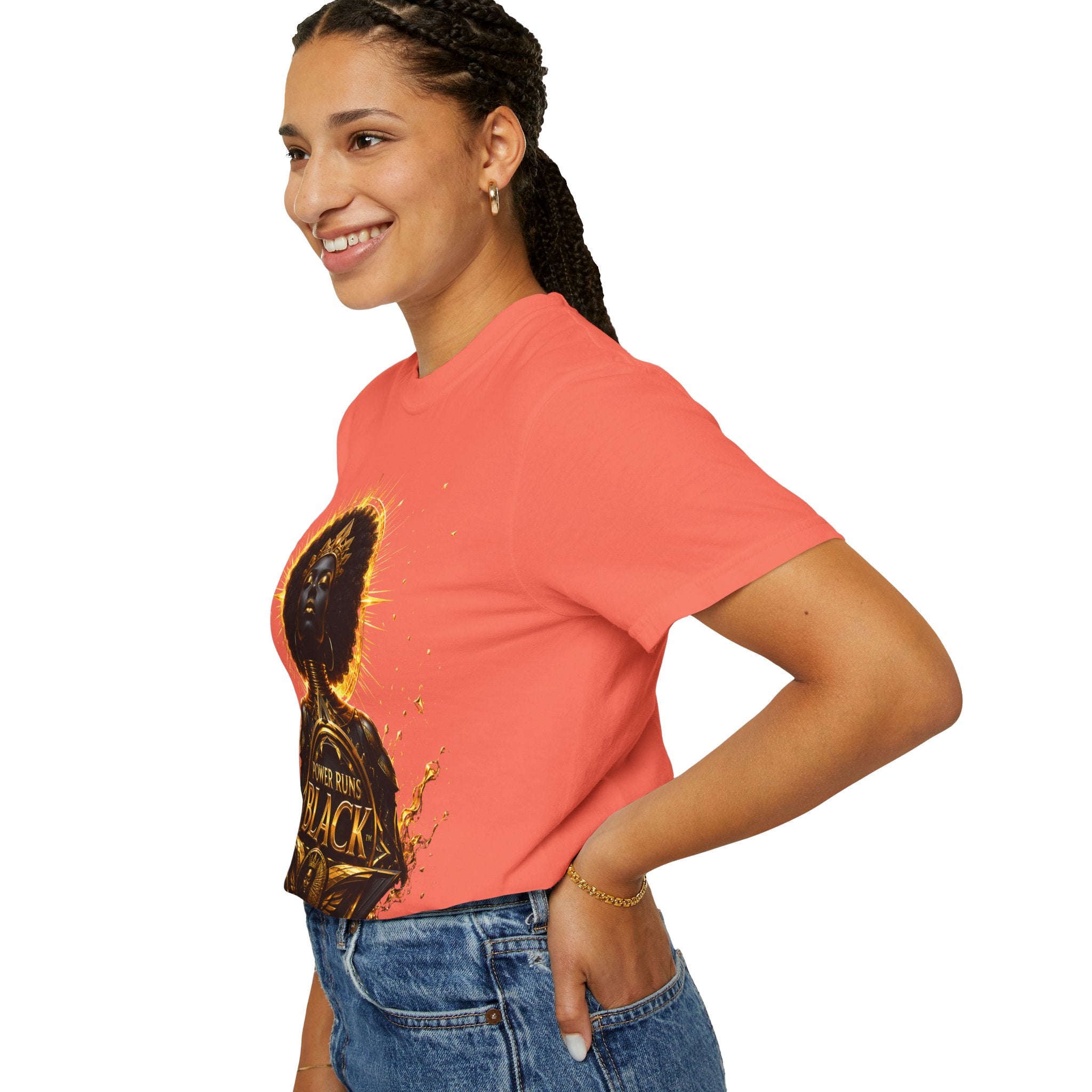 Power Runs Black goddess illustration T-Shirt | Afrocentric black pride design by Power Runs Black