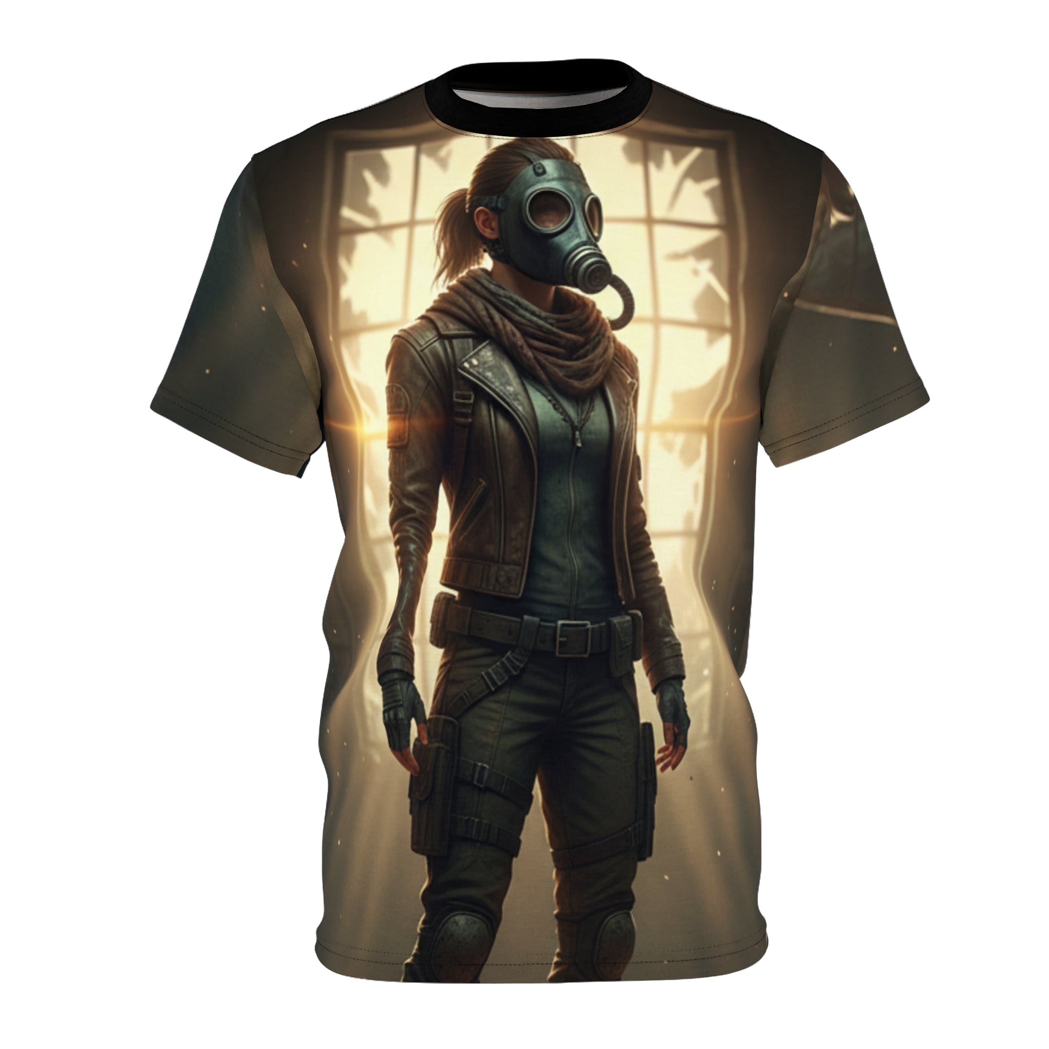 Power Runs Black PRB Post-Apocalyptic Gas Mask Tee — Survivor Scenescape All-Over Print by Printify