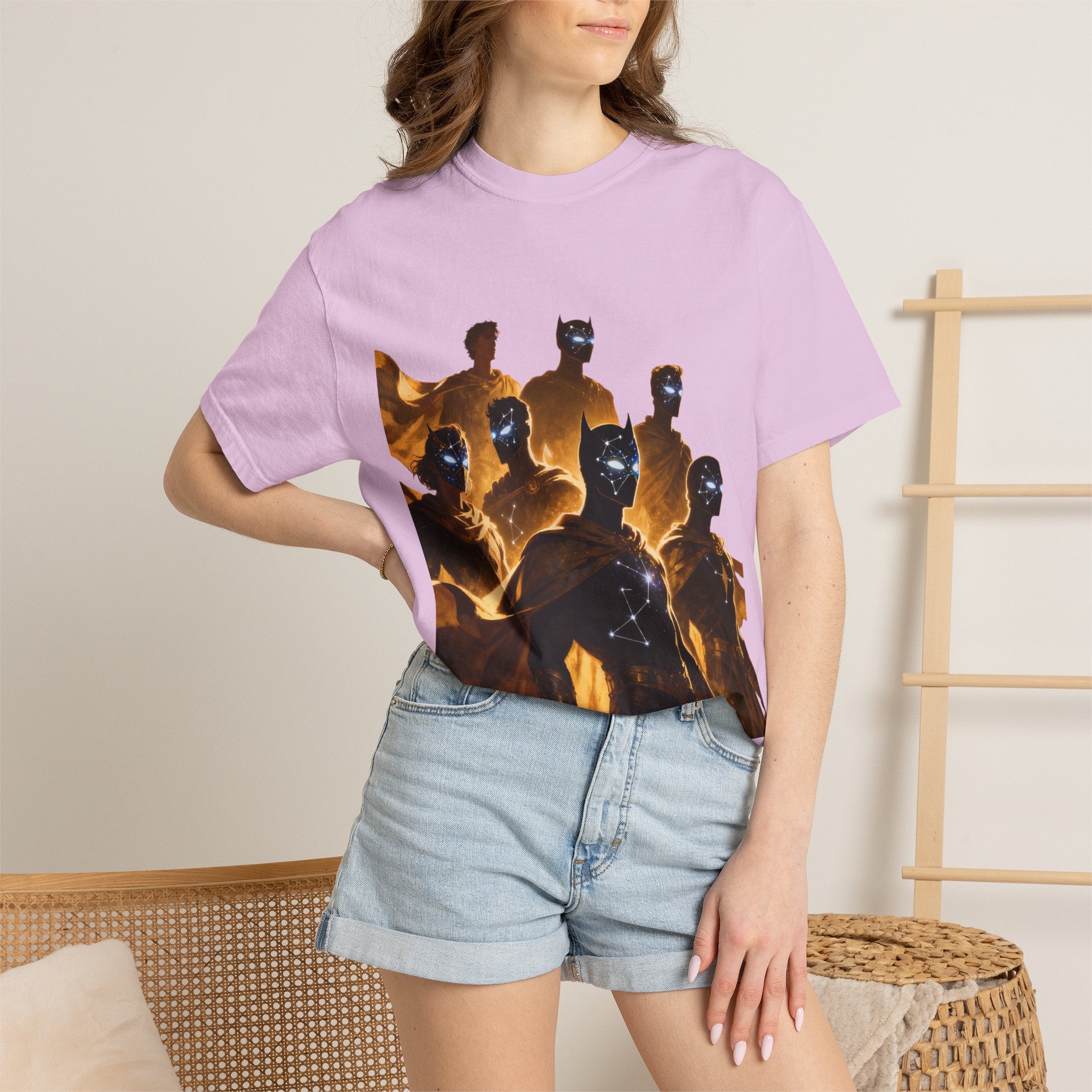 PRB Cosmic Heroes Graphic Tee (Golden Cloaks & Starry Faces) by Printify