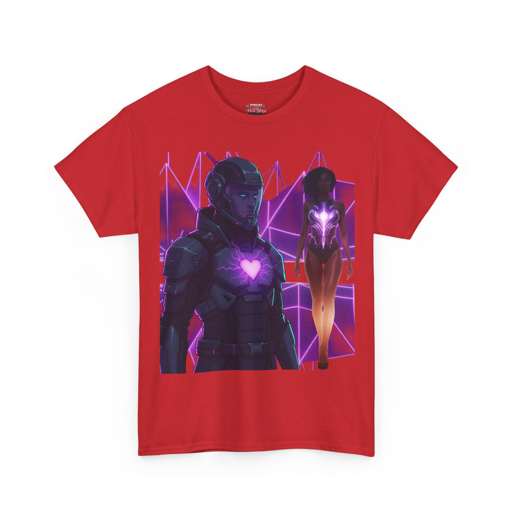 Power Run Black PRB Pretty Rich Bitch The Collection Purple Heart Cyberpunk Knight T-Shirt | Futuristic Armor Sci‑Fi Tee by Printify