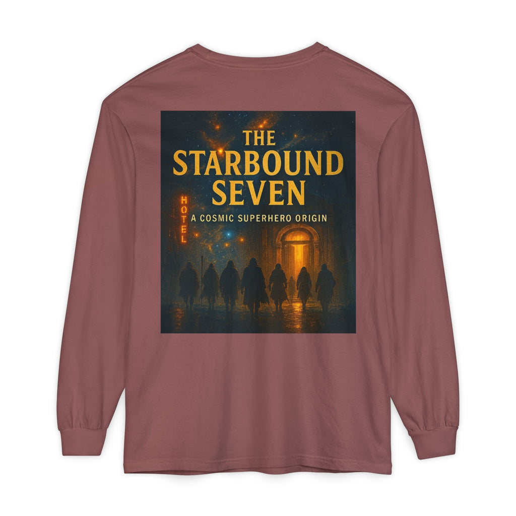 PRB The Starbound Seven graphic long sleeve shirt | cosmic superhero poster by Power Runs Black