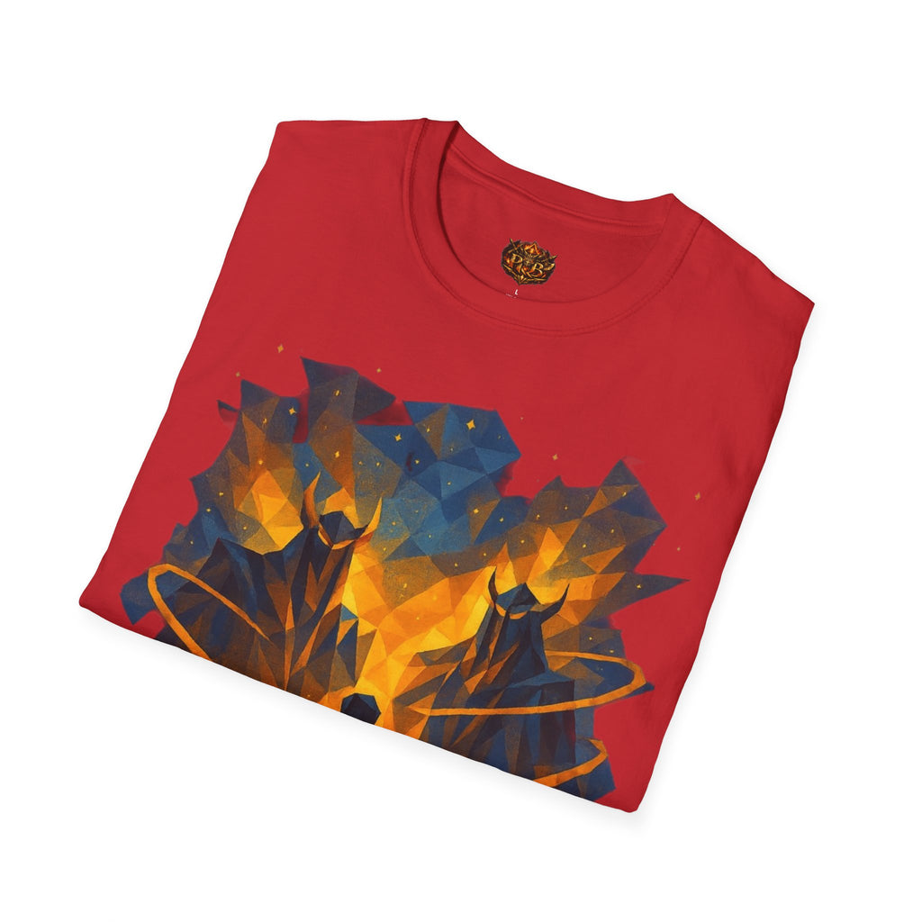 PRB Flame Silhouette Warrior T-Shirt | Fiery Geometric Backdrop by Power Runs Black