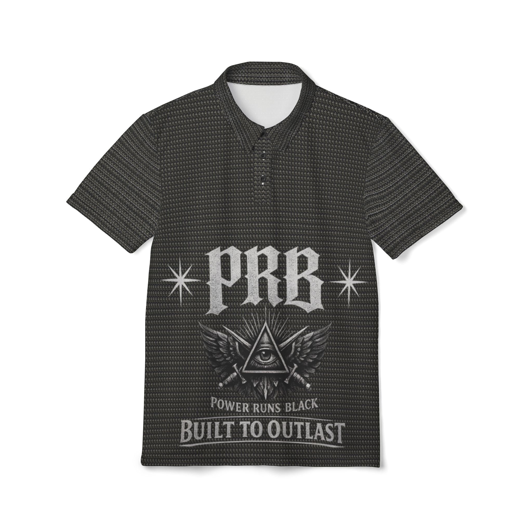PRB 'Power Runs Black' Graphic Polo Shirt — Built to Outlast by Printify